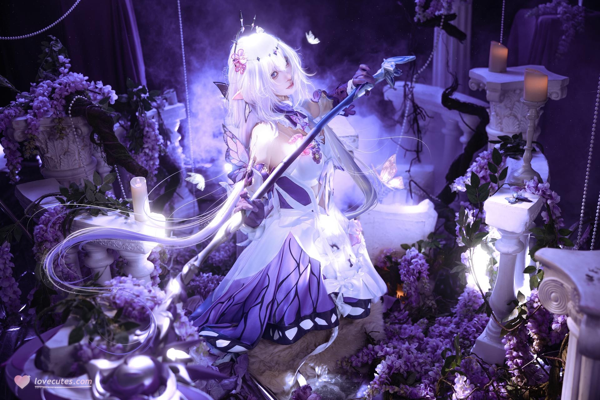 [cosplay] 蠢沫沫 - 崩坏星穹铁道 遐蝶：ชุดเดรสม่วงขาว ปีกผีเสื้อ ถ่ายทำตามต้นฉบับสมจริง 12P