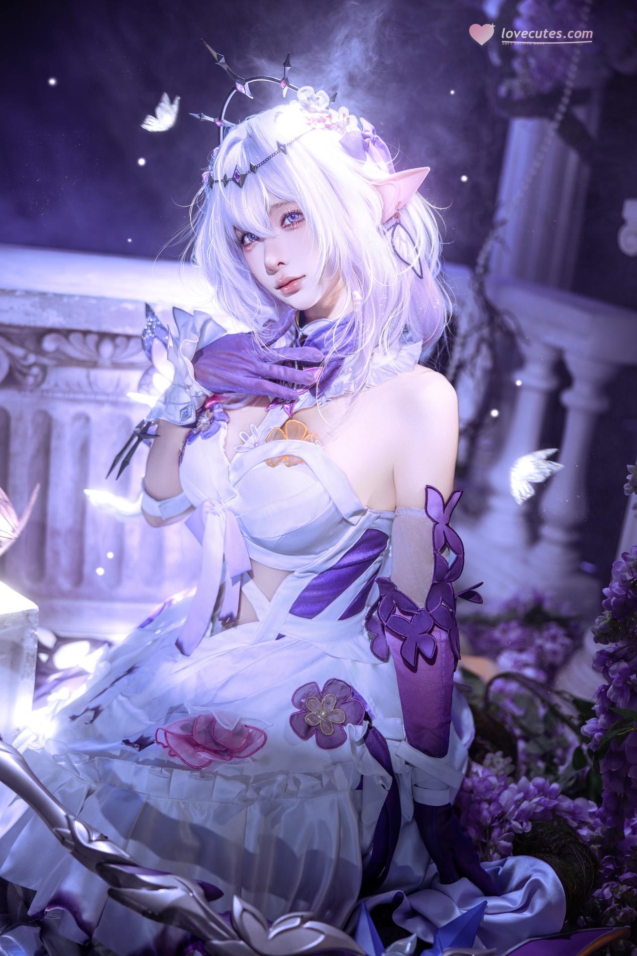 [cosplay] 蠢沫沫 - 崩坏星穹铁道 遐蝶：ชุดเดรสม่วงขาว ปีกผีเสื้อ ถ่ายทำตามต้นฉบับสมจริง 12P