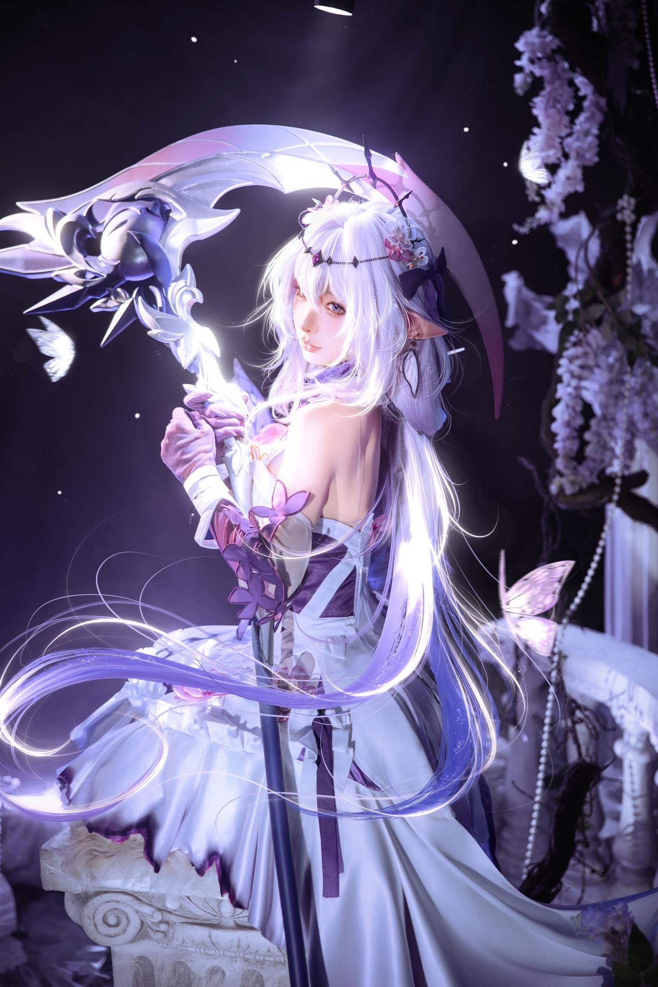 [cosplay] 蠢沫沫 - 崩坏星穹铁道 遐蝶：ชุดเดรสม่วงขาว ปีกผีเสื้อ ถ่ายทำตามต้นฉบับสมจริง 12P