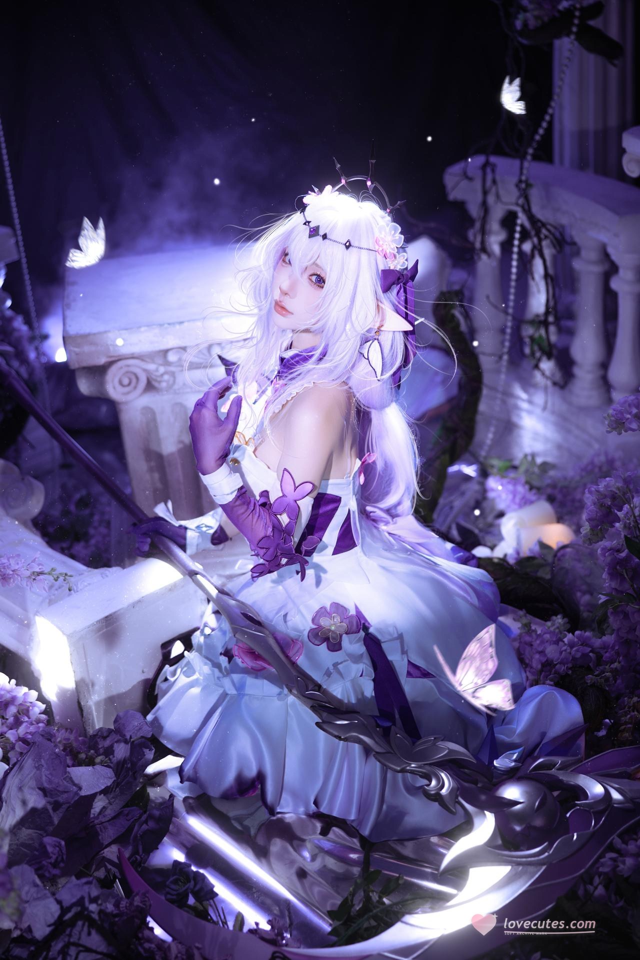 [cosplay] 蠢沫沫 - 崩坏星穹铁道 遐蝶：ชุดเดรสม่วงขาว ปีกผีเสื้อ ถ่ายทำตามต้นฉบับสมจริง 12P