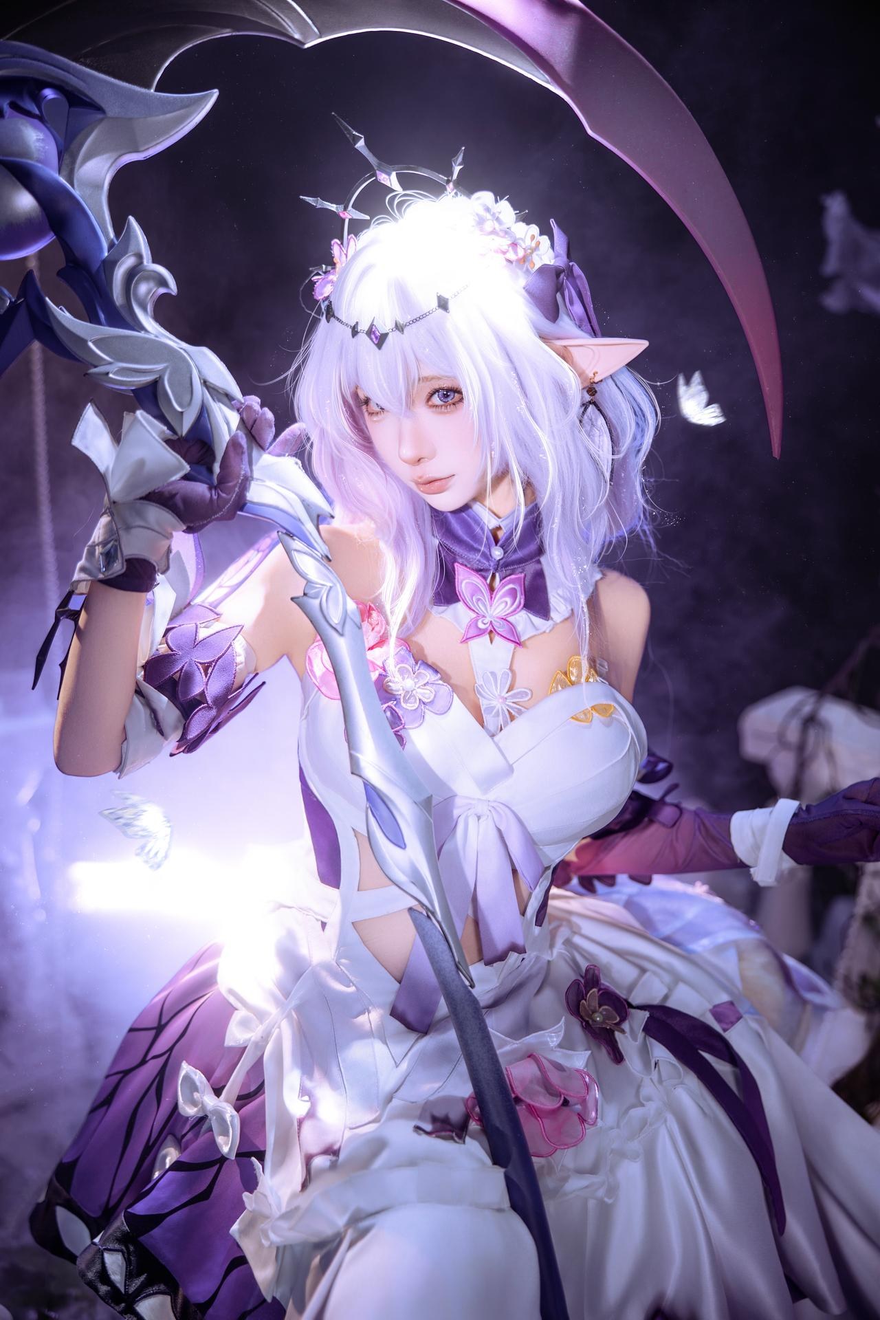 [cosplay] 蠢沫沫 - 崩坏星穹铁道 遐蝶：ชุดเดรสม่วงขาว ปีกผีเสื้อ ถ่ายทำตามต้นฉบับสมจริง 12P