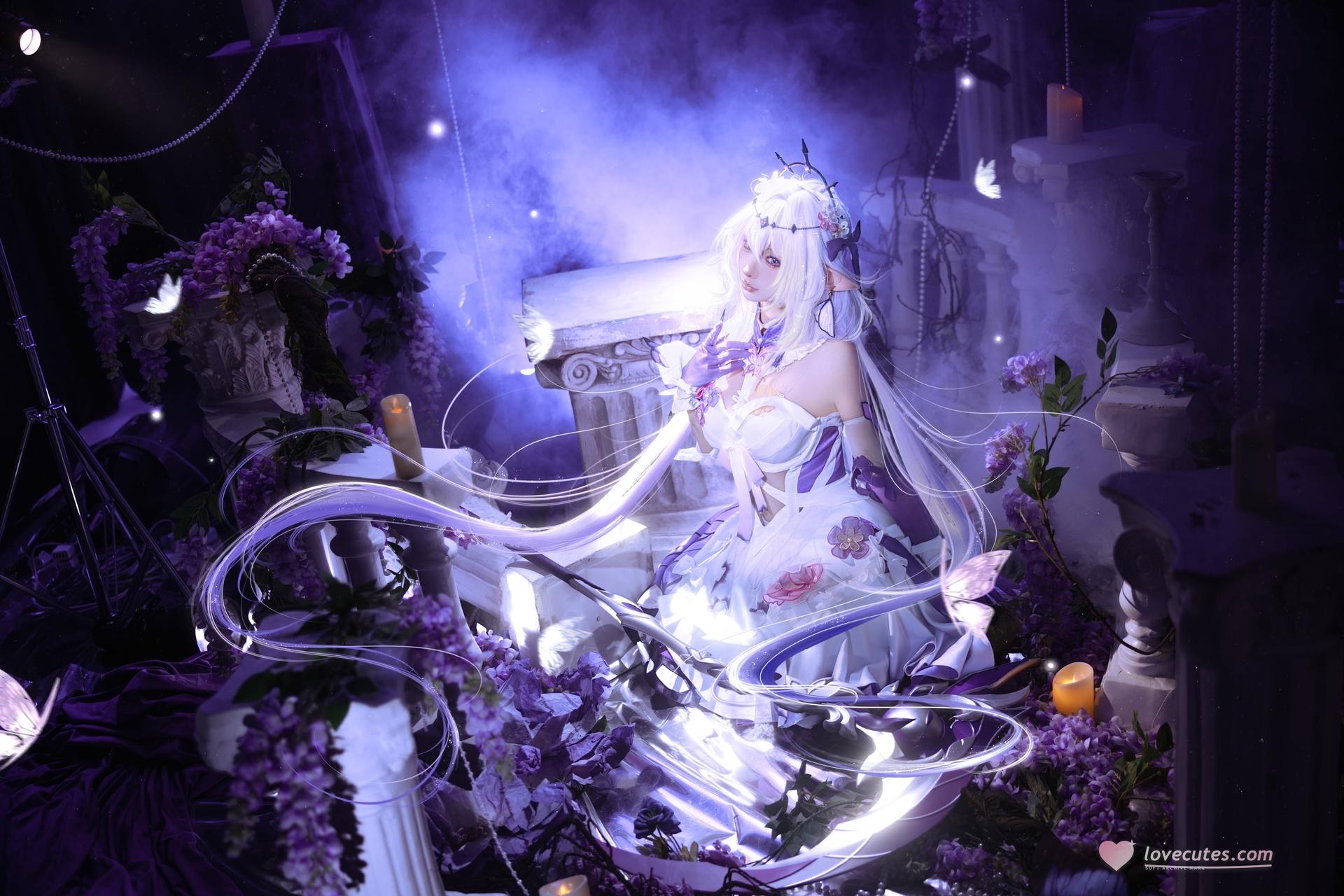 [cosplay] 蠢沫沫 - 崩壊：スターレイル 遐蝶：紫白のドレスと蝶翼の幻想的な再現 12P