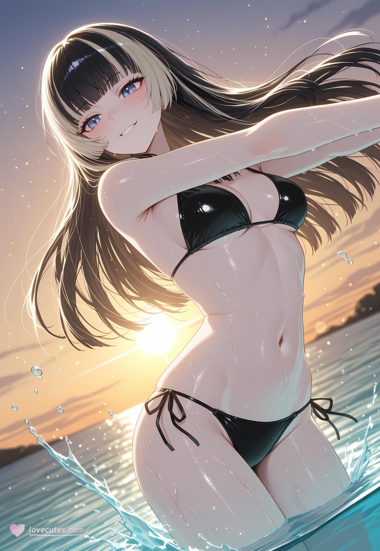 AI 生成動漫女孩 - 儒烏風亭螺鈿：泳裝比基尼露穴 188P