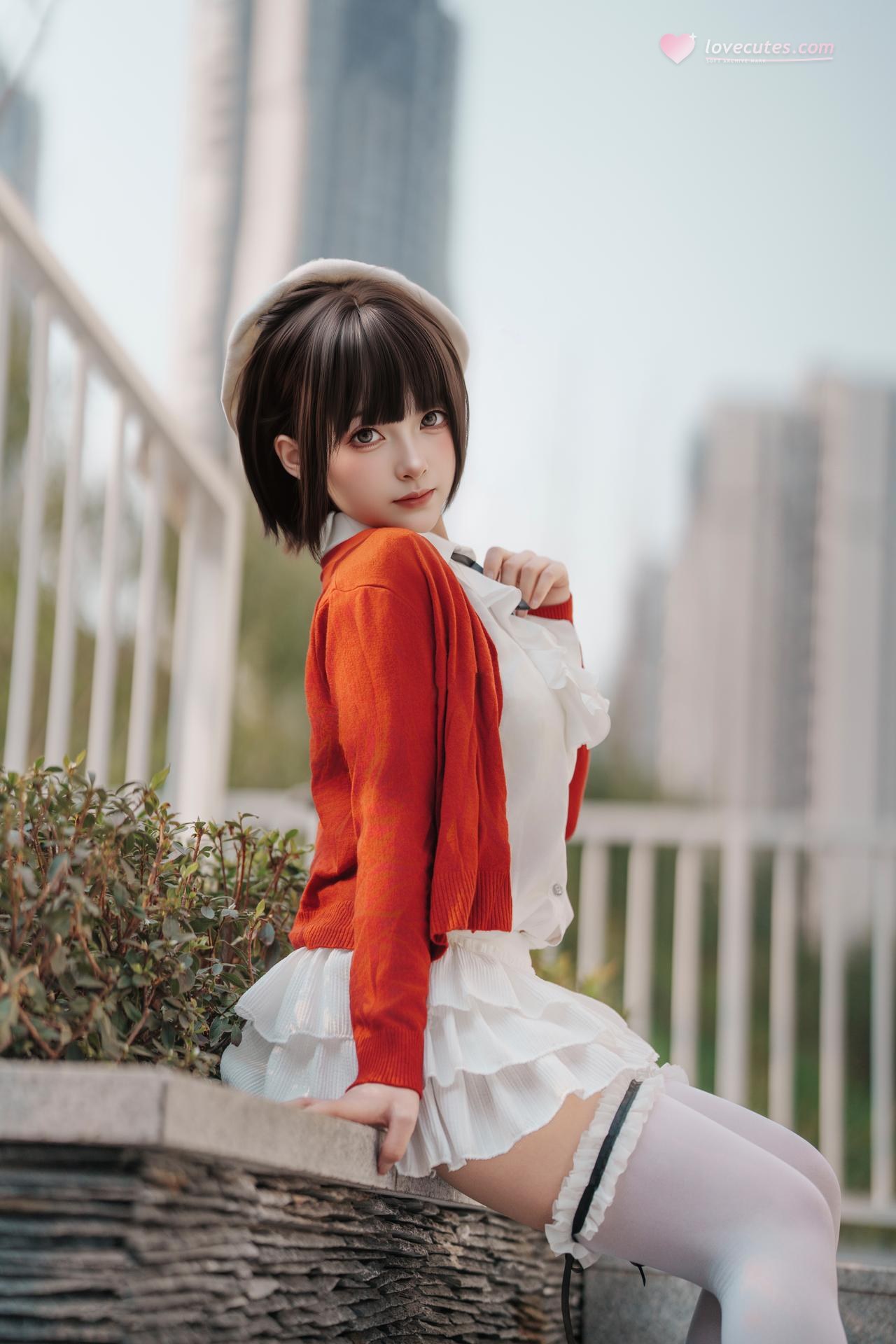 [Photo] Bangni 邦尼 - Spring Outing: Red Cardigan, White Dress, White Stockings Outdoor Photos 82P8V