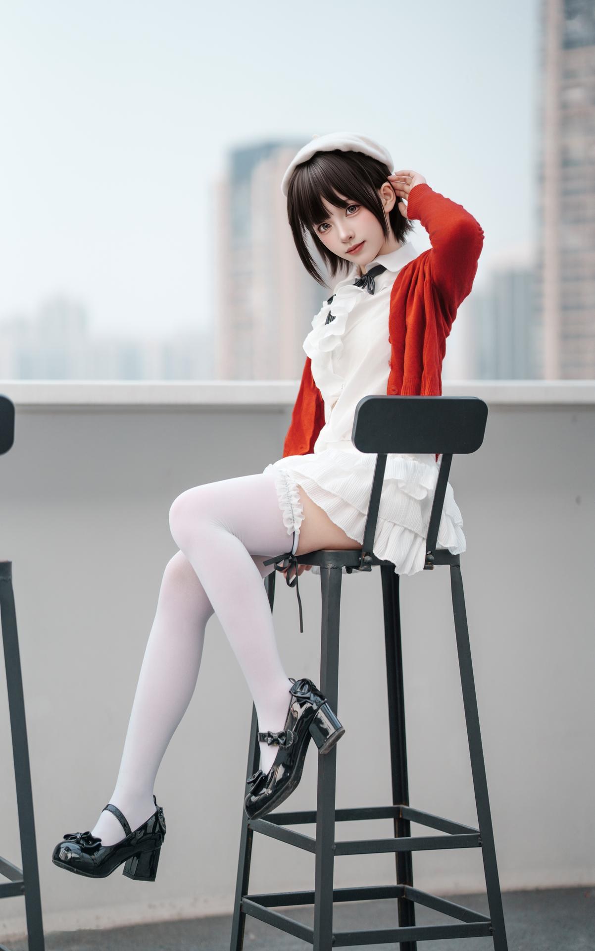 [寫真] Bangni邦尼 - 春日遊：紅色開衫白裙白絲戶外寫真 82P8V