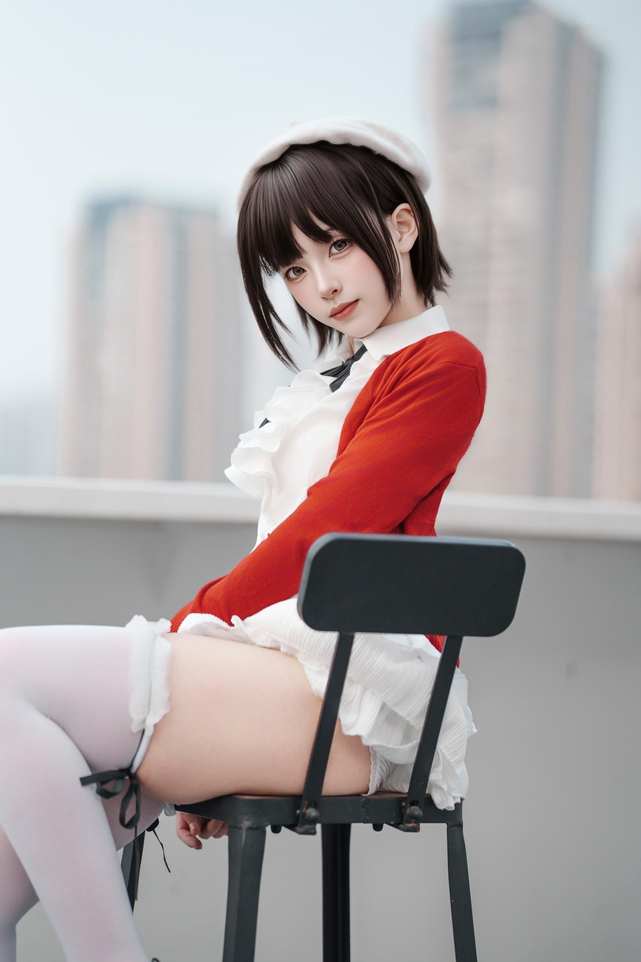 [寫真] Bangni邦尼 - 春日遊：紅色開衫白裙白絲戶外寫真 82P8V