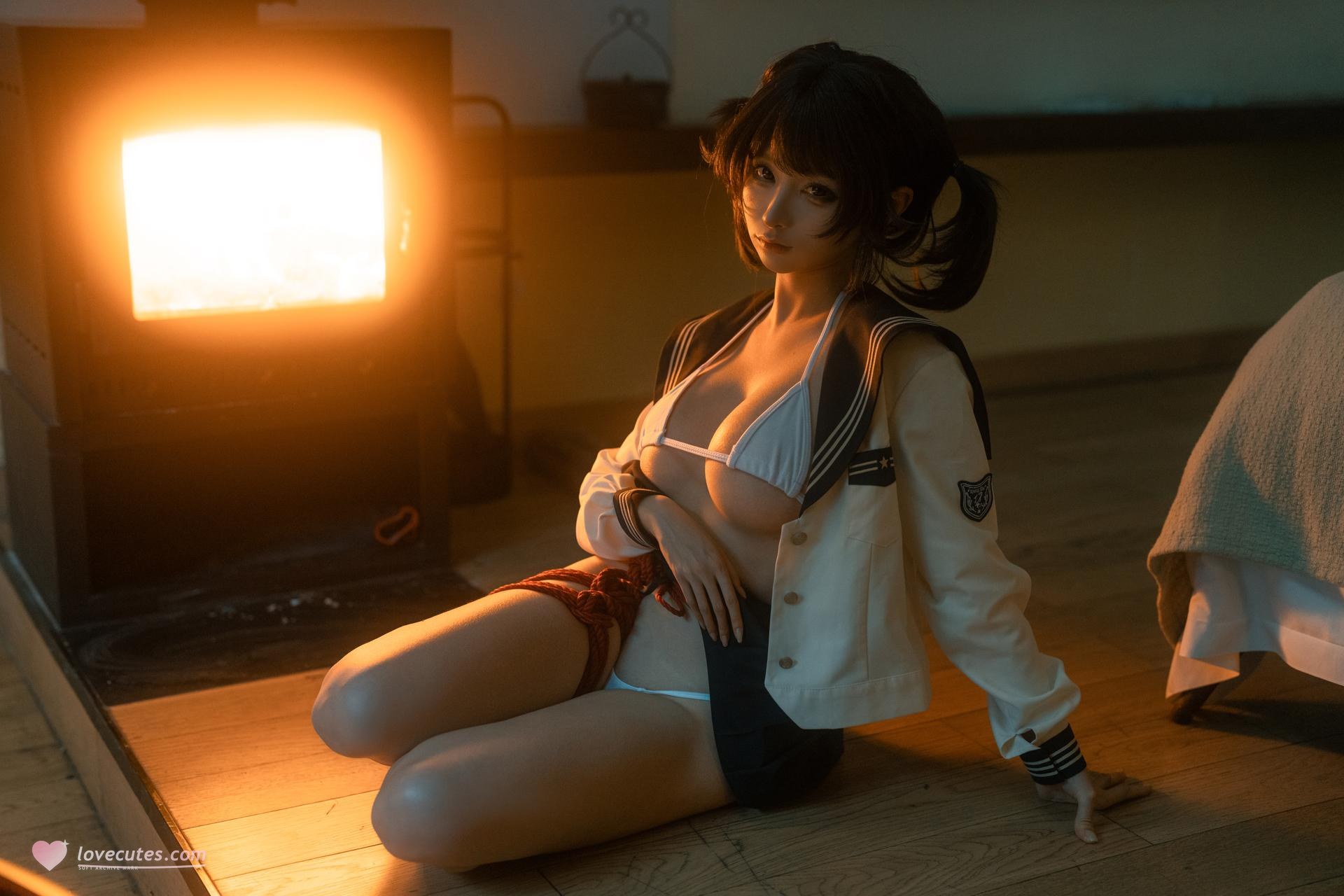 [Private] Chunmomo - Red String: White Shirt, White Stockings, Warm Light Private Room 18P