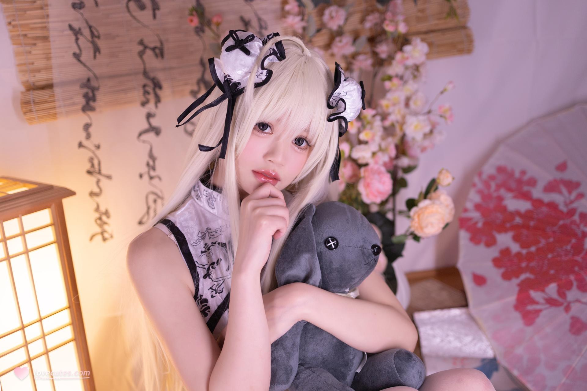 [cosplay] 星黛鹿鹿 - ยามะโนะโซระ น้องโซระชุดกี่เพ้า: ผมขาว กี่เพ้าขาว ถุงน่องขาว สเกลใหญ่ 62P