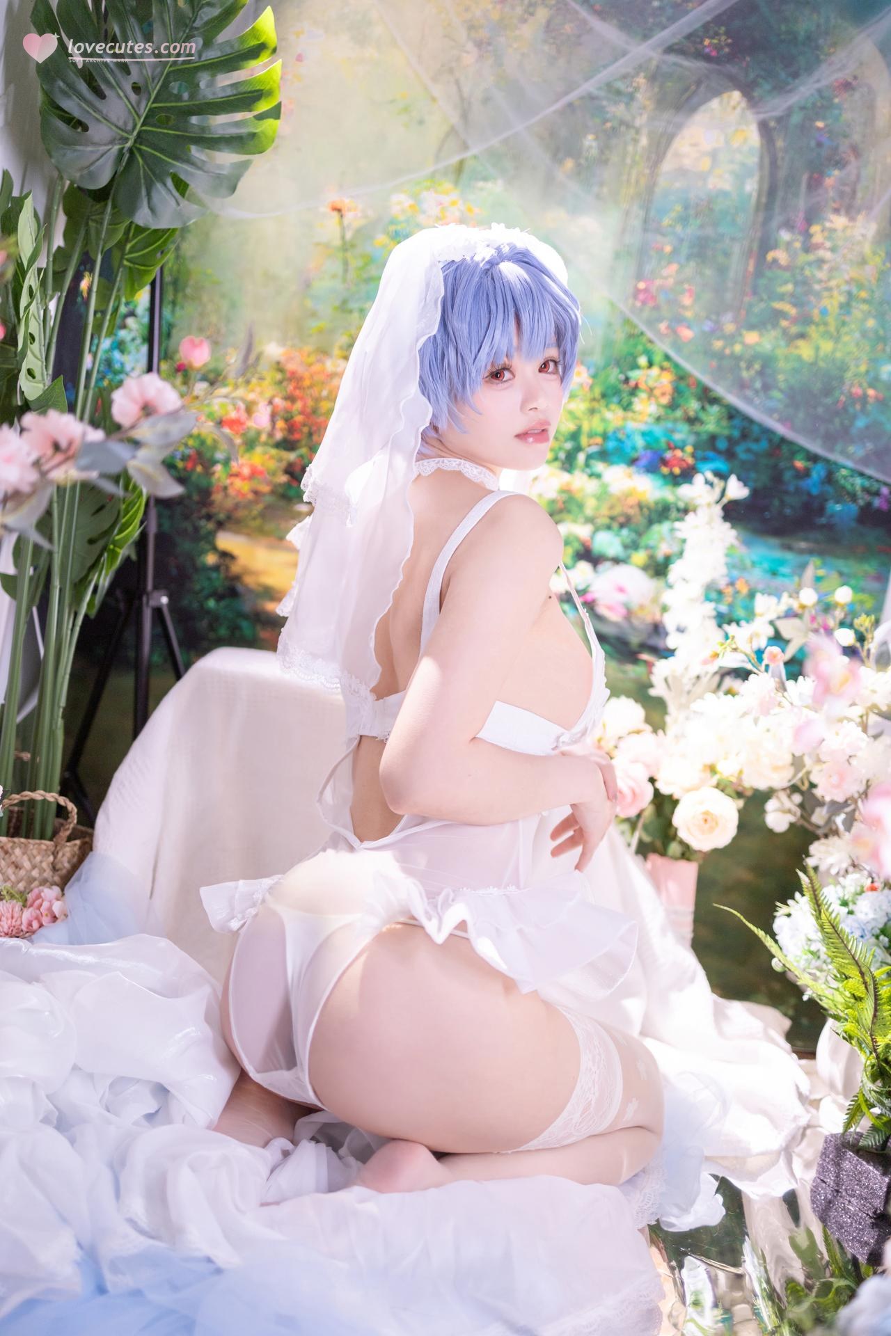 [cosplay] 星黛鹿鹿 - EVA อายานามิ เรย์ ชุดเจ้าสาว: ผมสีน้ำเงิน ผ้าคลุมหน้าเจ้าสาวสีขาว ถุงน่องสีขาว 52P