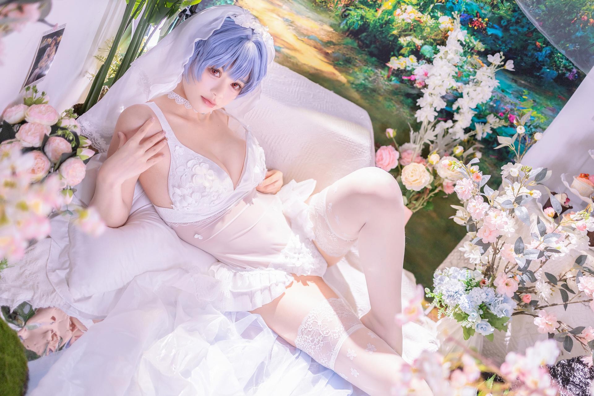 [cosplay] 星黛鹿鹿 - EVA 綾波麗花嫁：藍髮白紗花嫁白絲 52P