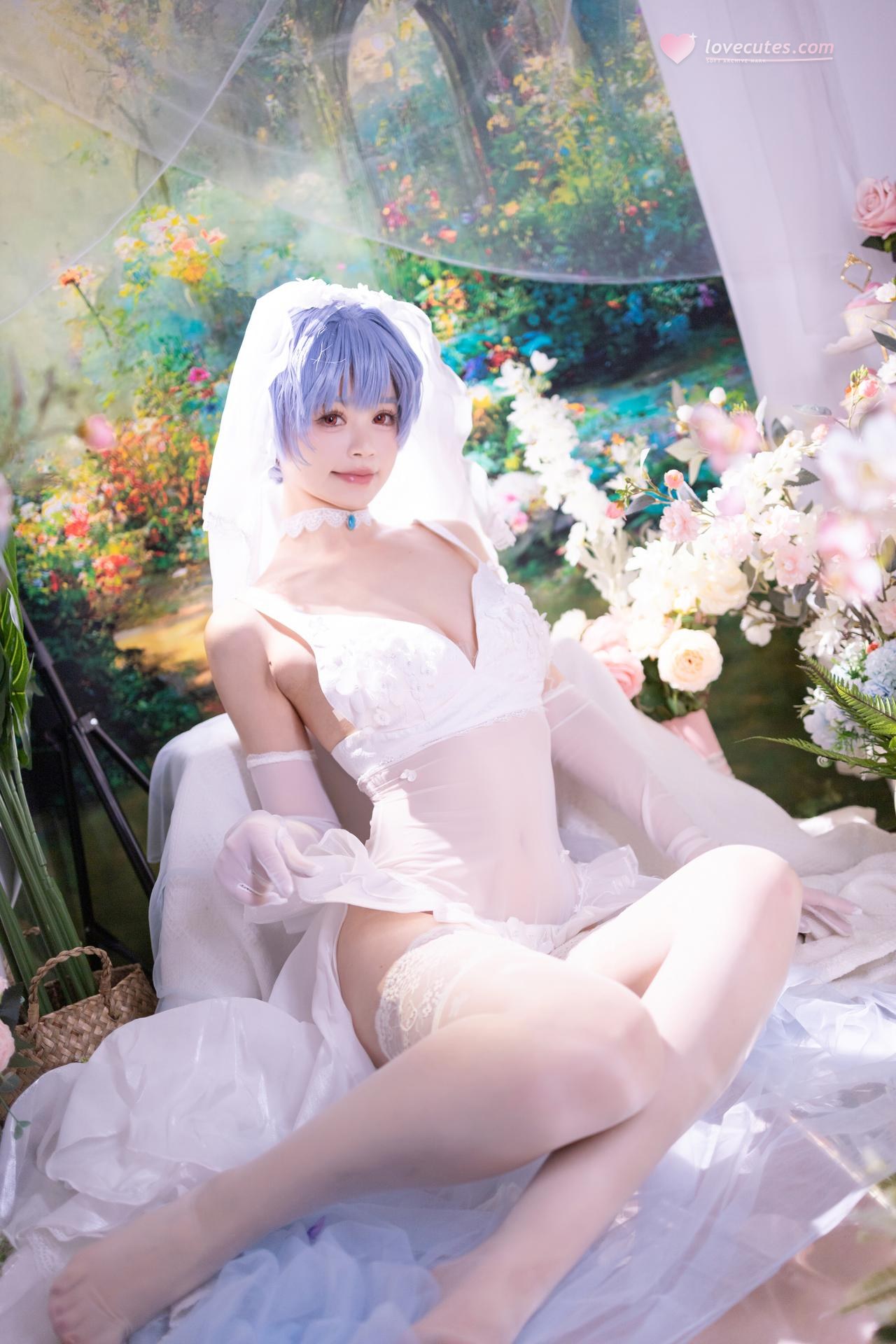 [cosplay] 星黛鹿鹿 - EVA 綾波麗花嫁：藍髮白紗花嫁白絲 52P