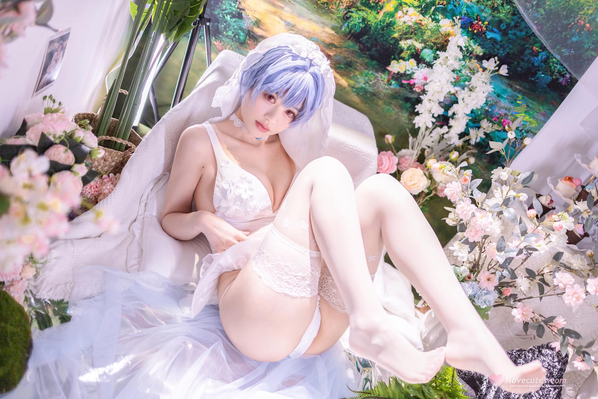 [cosplay] 星黛鹿鹿 - EVA 綾波麗花嫁：藍髮白紗花嫁白絲 52P