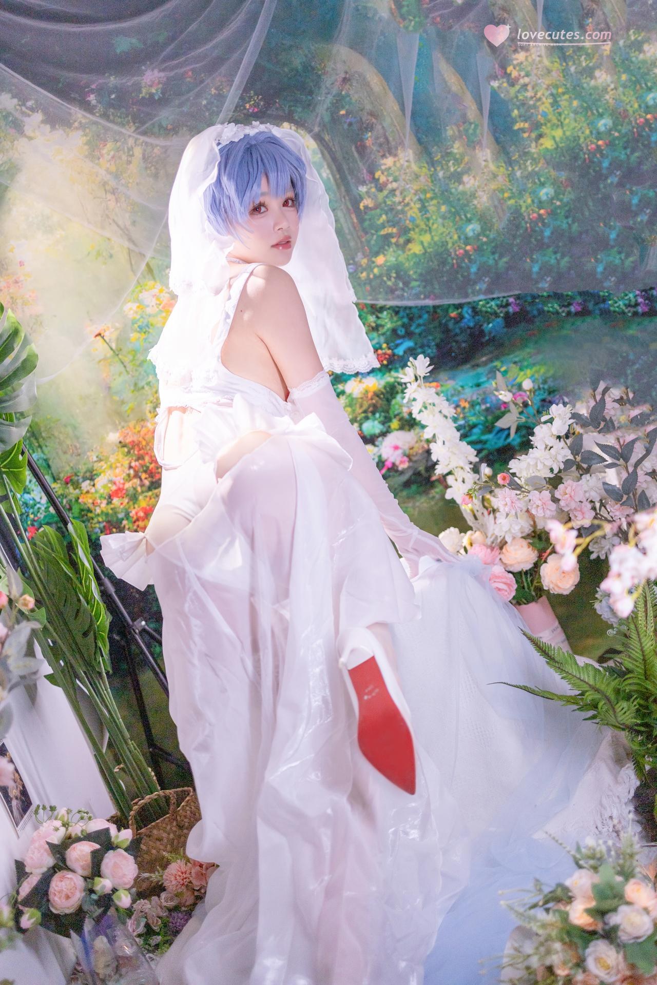 [cosplay] 星黛鹿鹿 - EVA 綾波レイ花嫁：青髪白ヴェール花嫁白ストッキング 52P