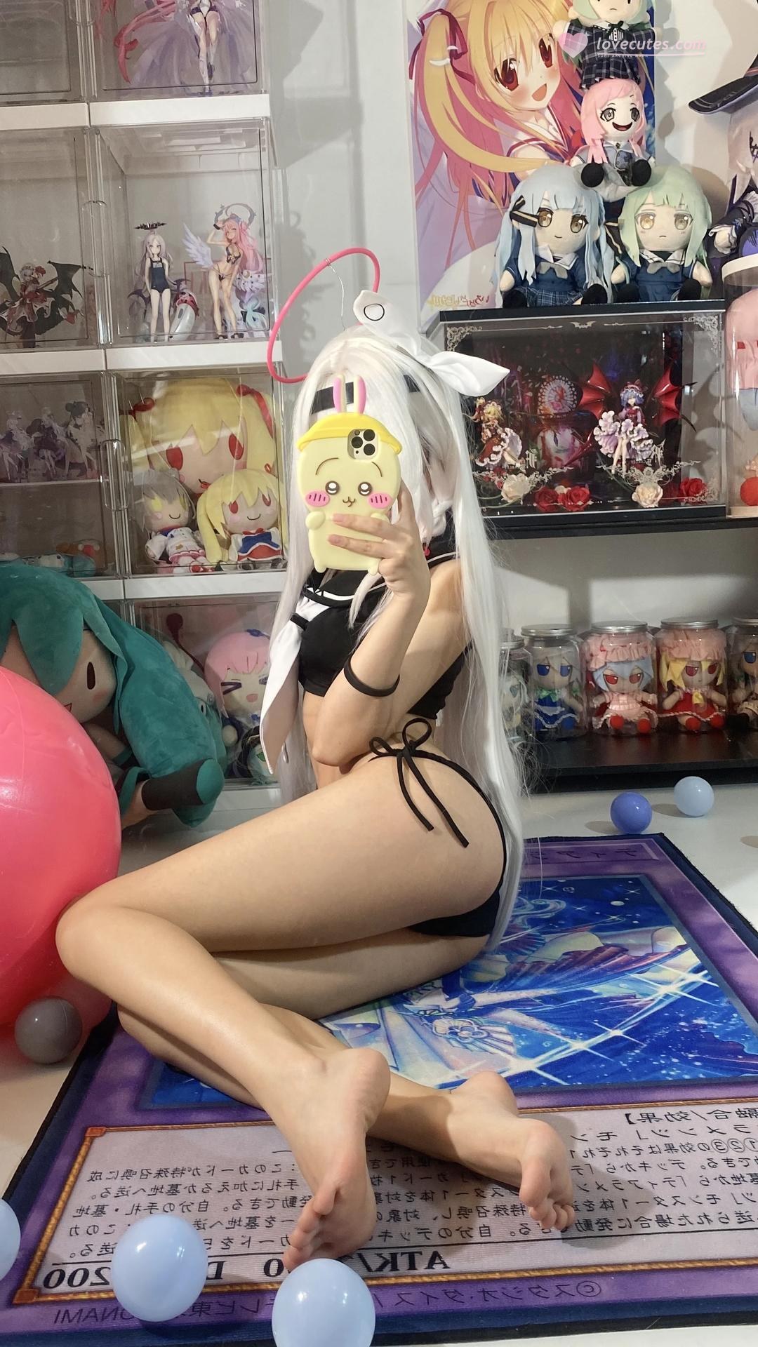 [cosplay] 白栎Shirly - 블루 아카이브 프라나 수영복：백발 흑백 수영복 미다리 113P