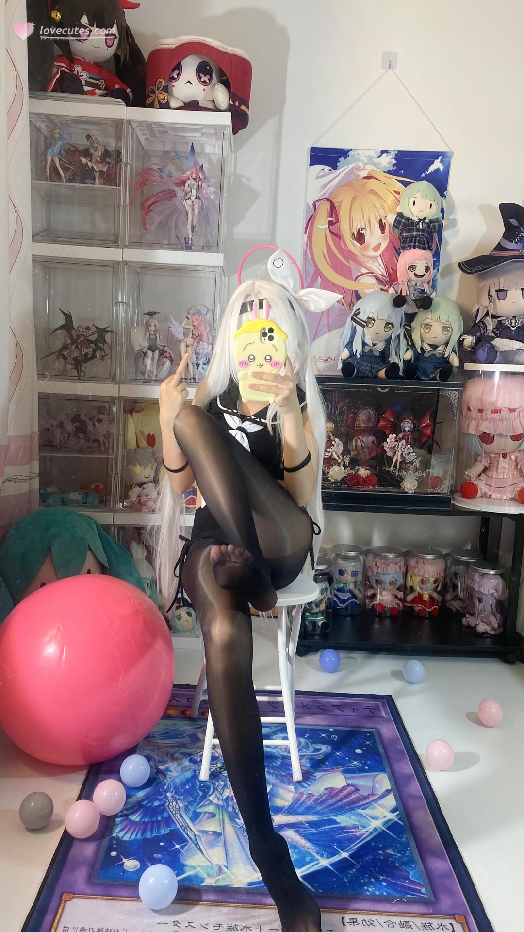 [cosplay] 白栎Shirly - 블루 아카이브 프라나 수영복：백발 흑백 수영복 미다리 113P