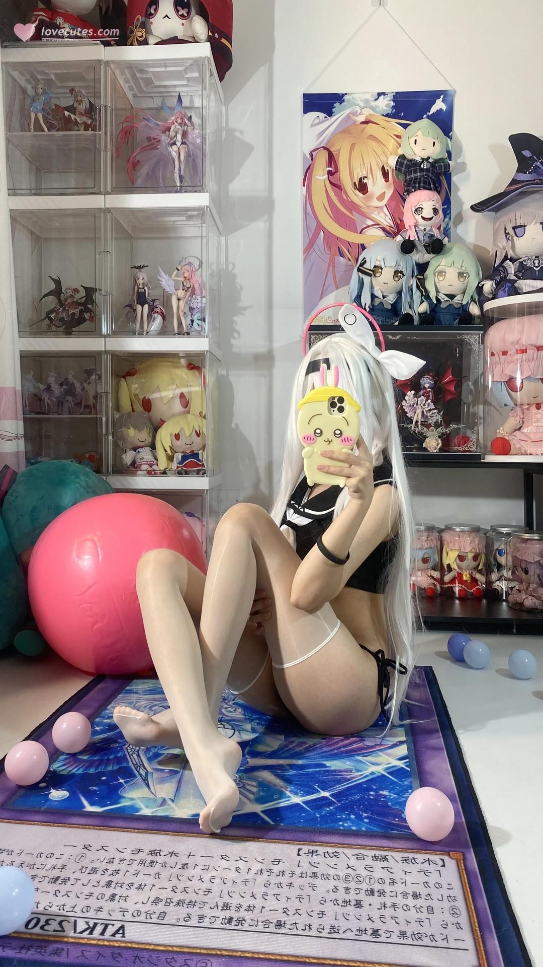 [cosplay] Shirly - Blue Archive Plana Swimsuit: White Hair Black-and-White Swimsuit Long Legs 113P