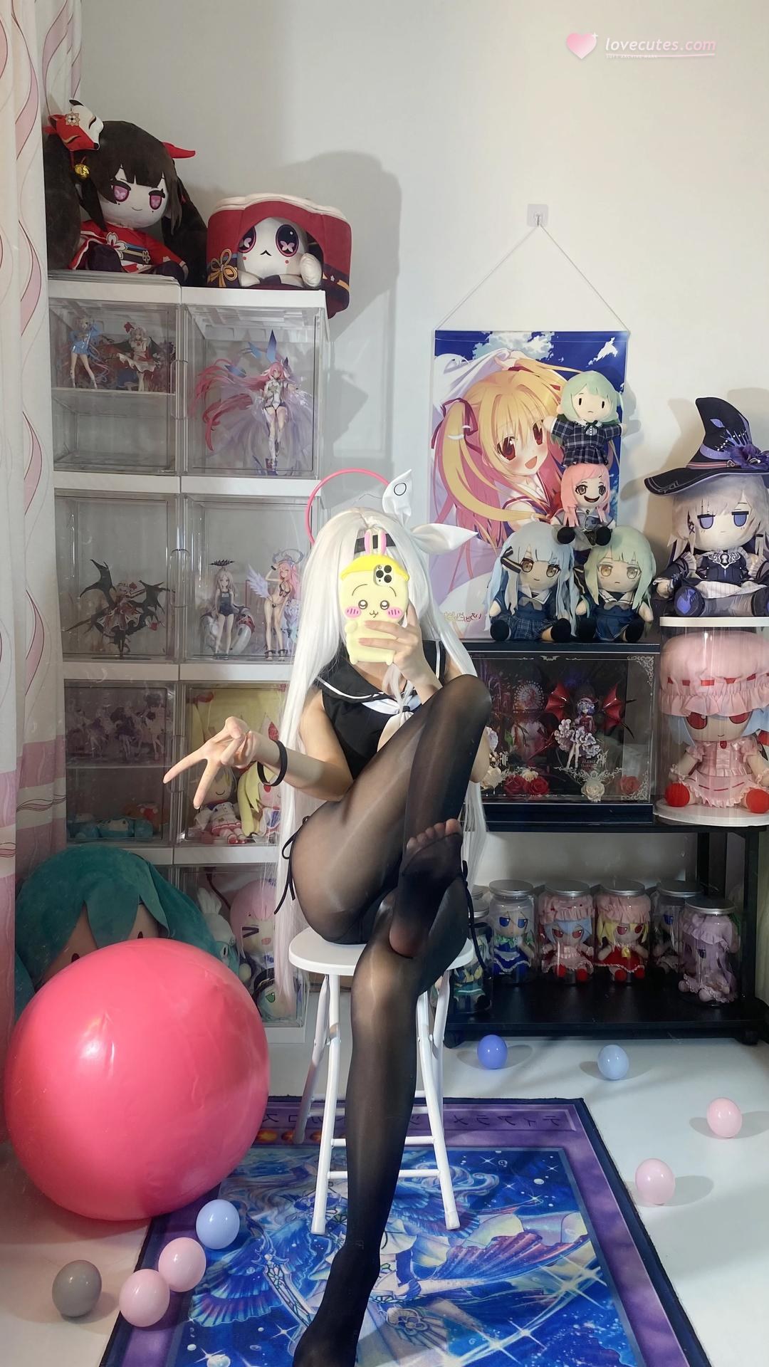 [cosplay] Shirly - Blue Archive Plana Swimsuit: White Hair Black-and-White Swimsuit Long Legs 113P