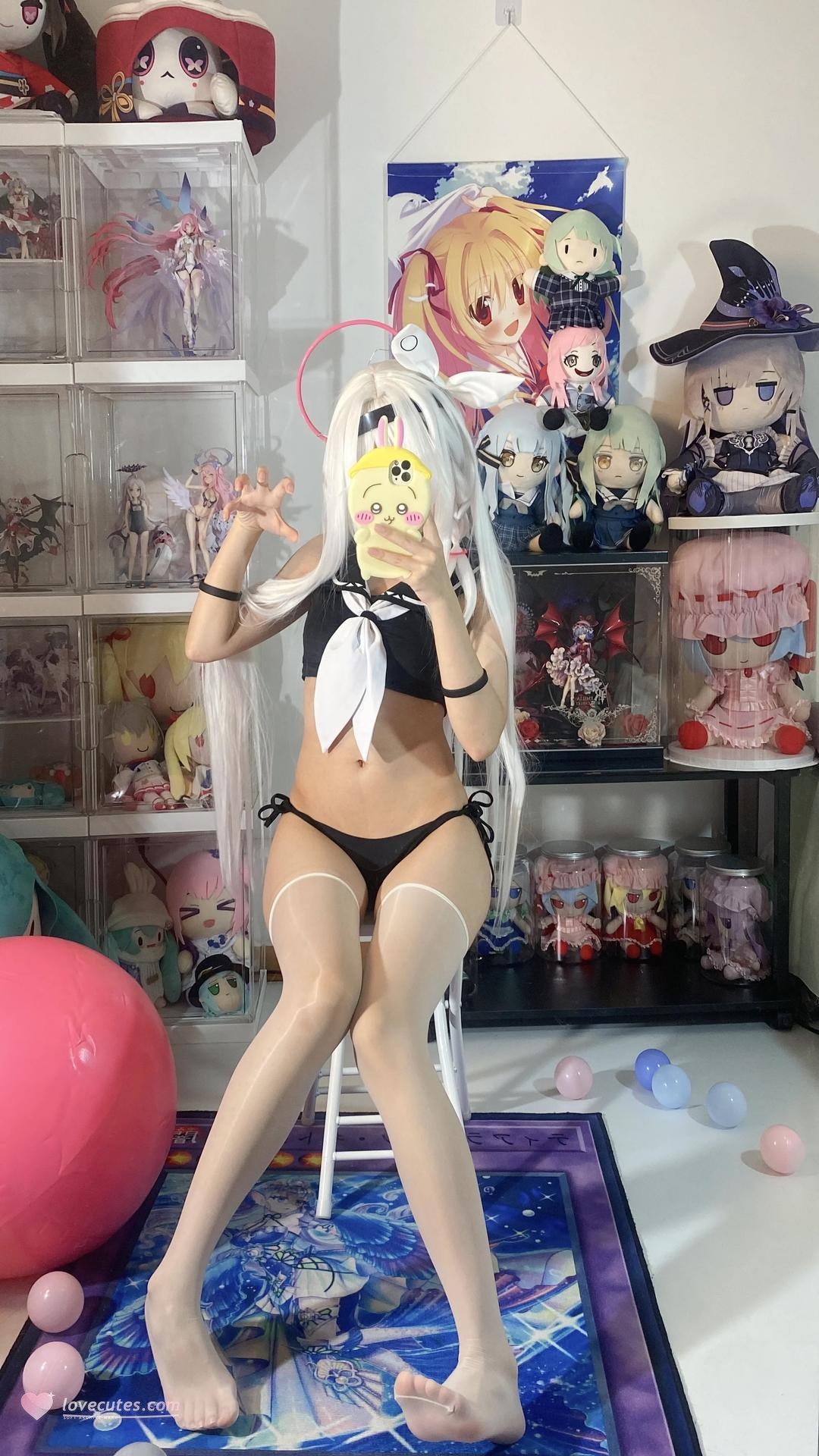 [cosplay] Shirly - Blue Archive Plana Swimsuit: White Hair Black-and-White Swimsuit Long Legs 113P