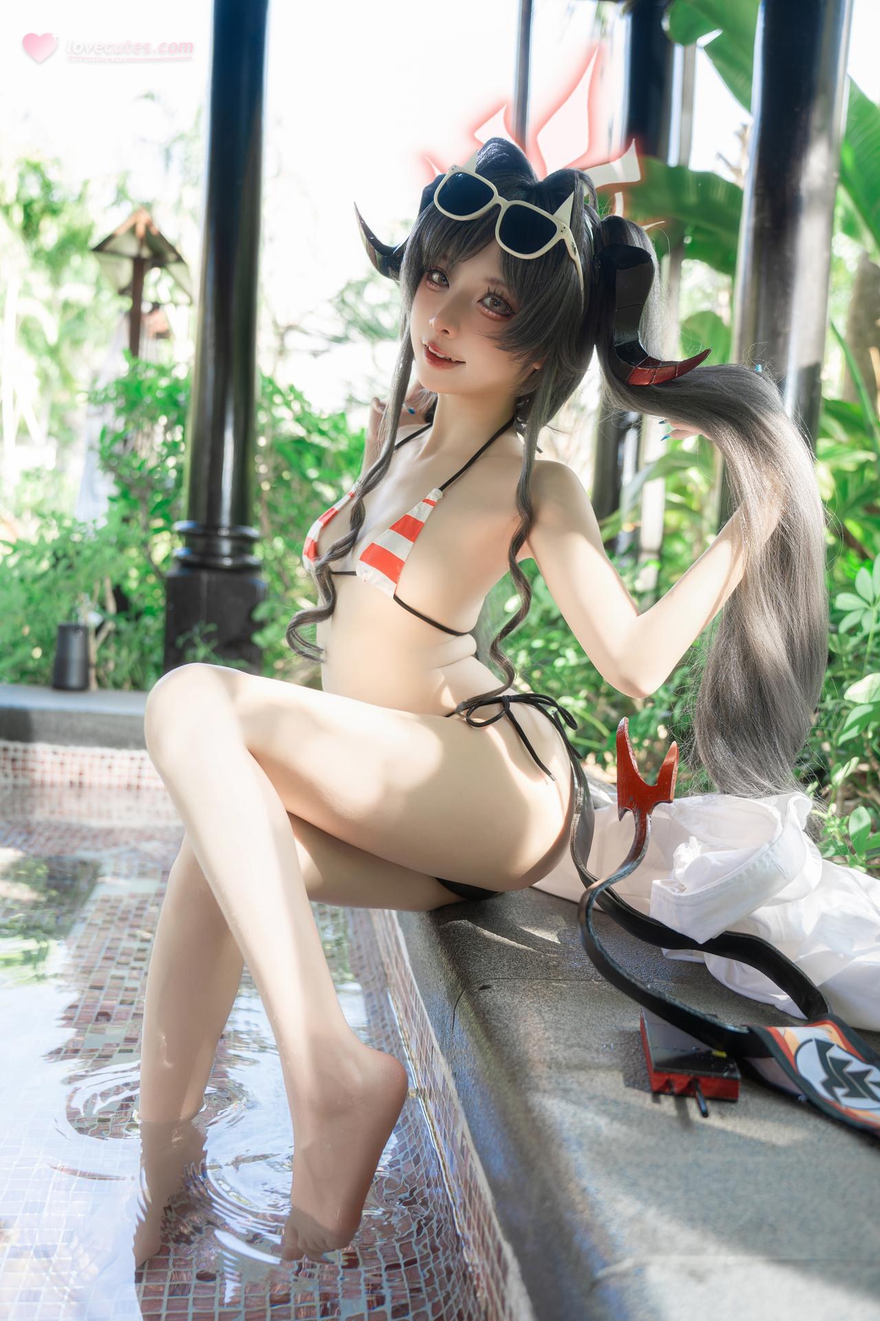 [cosplay] 纸悦Etsu_ko - Blue Archive 鬼怒川霞 ชุดว่ายน้ำ: ชุดว่ายน้ำริมสระ เสื้อคลุมสีขาว 44P
