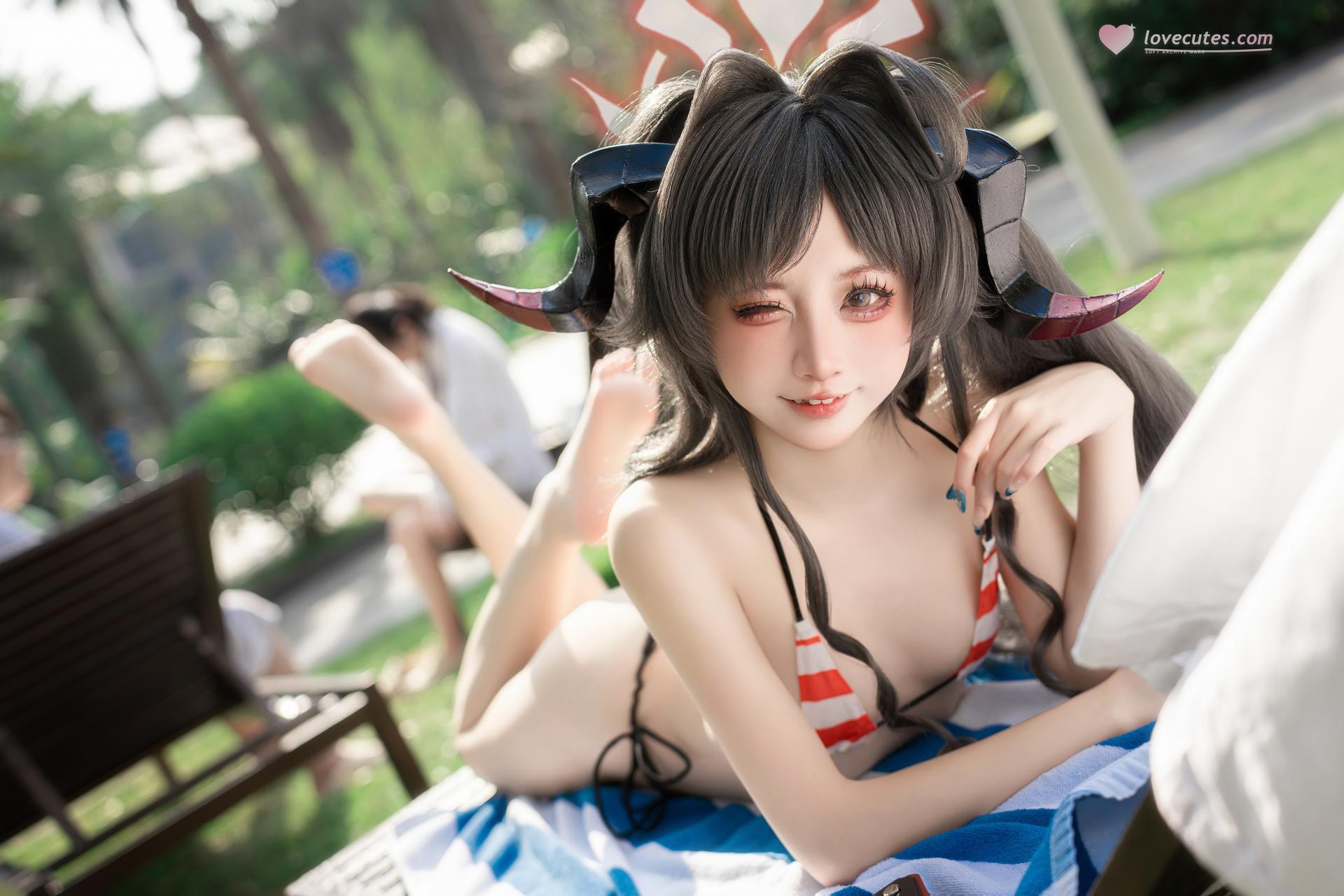 [cosplay] 纸悦Etsu_ko - Blue Archive 鬼怒川霞 ชุดว่ายน้ำ: ชุดว่ายน้ำริมสระ เสื้อคลุมสีขาว 44P