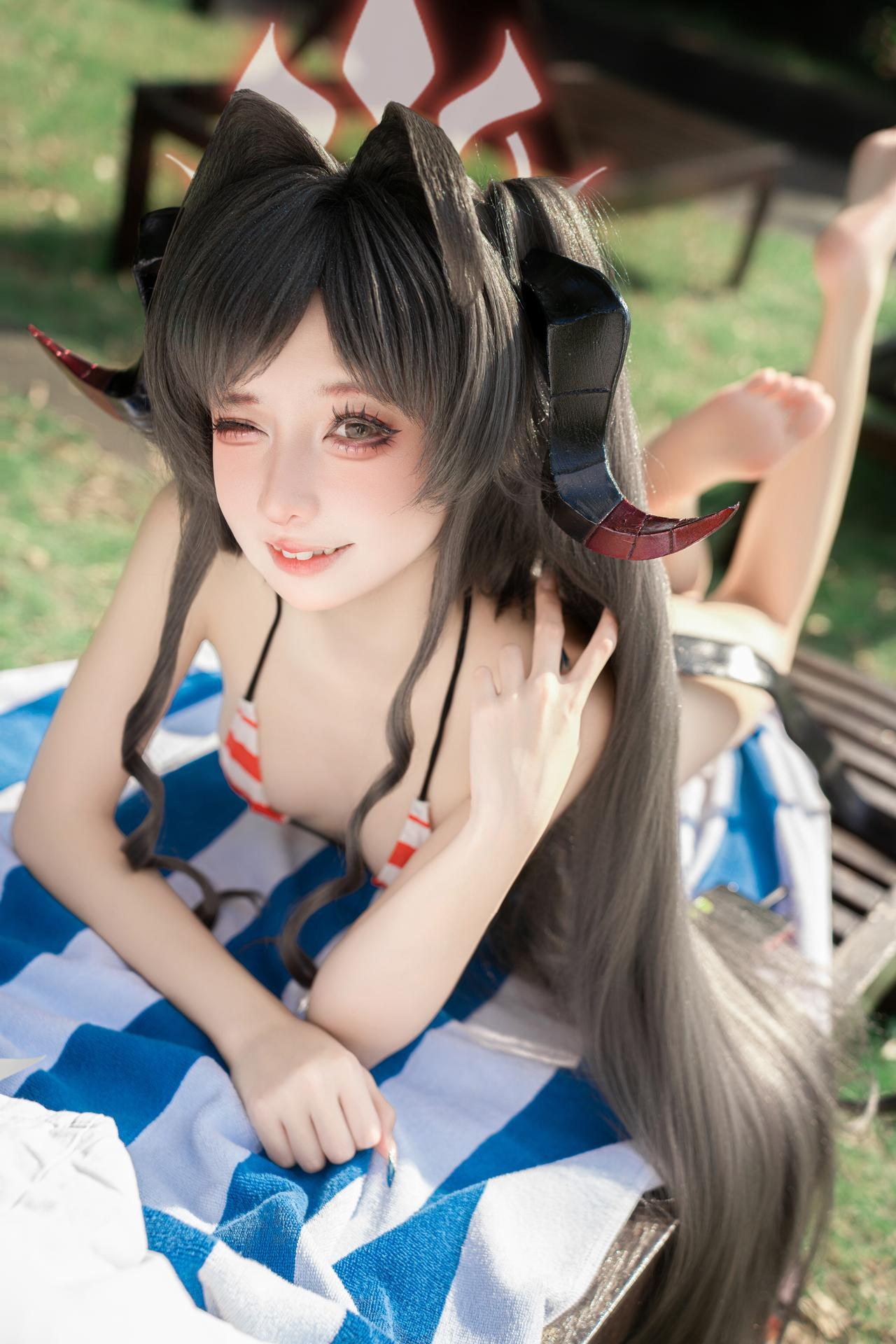 [cosplay] 纸悦Etsu_ko - Blue Archive 鬼怒川霞 ชุดว่ายน้ำ: ชุดว่ายน้ำริมสระ เสื้อคลุมสีขาว 44P