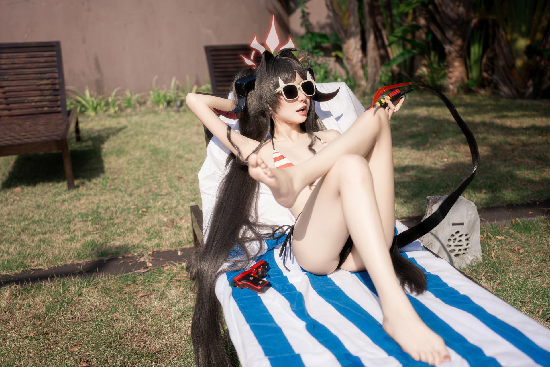 [cosplay] 纸悦Etsu_ko - Blue Archive 鬼怒川霞 ชุดว่ายน้ำ: ชุดว่ายน้ำริมสระ เสื้อคลุมสีขาว 44P