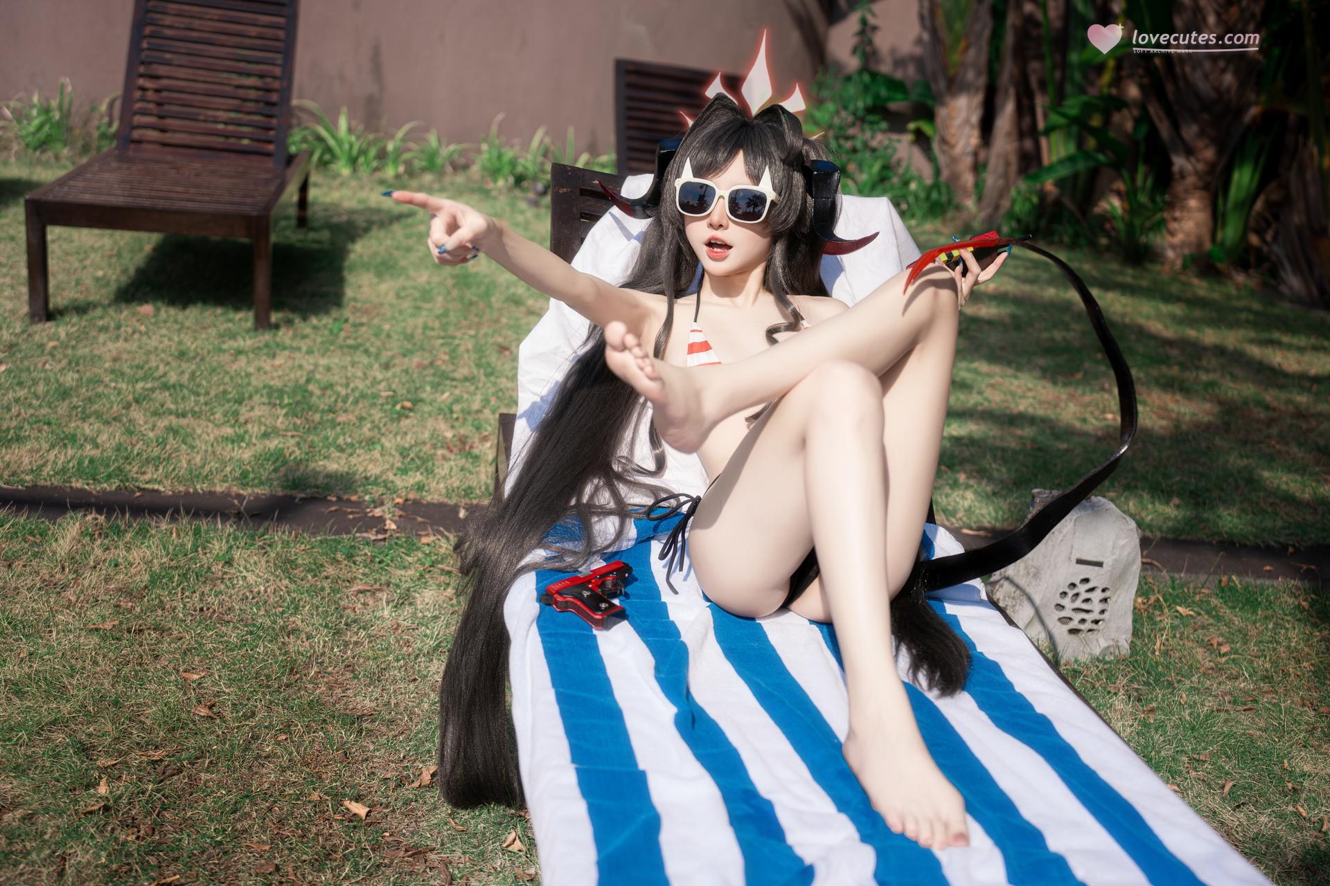 [cosplay] 纸悦Etsu_ko - Blue Archive 鬼怒川霞 ชุดว่ายน้ำ: ชุดว่ายน้ำริมสระ เสื้อคลุมสีขาว 44P