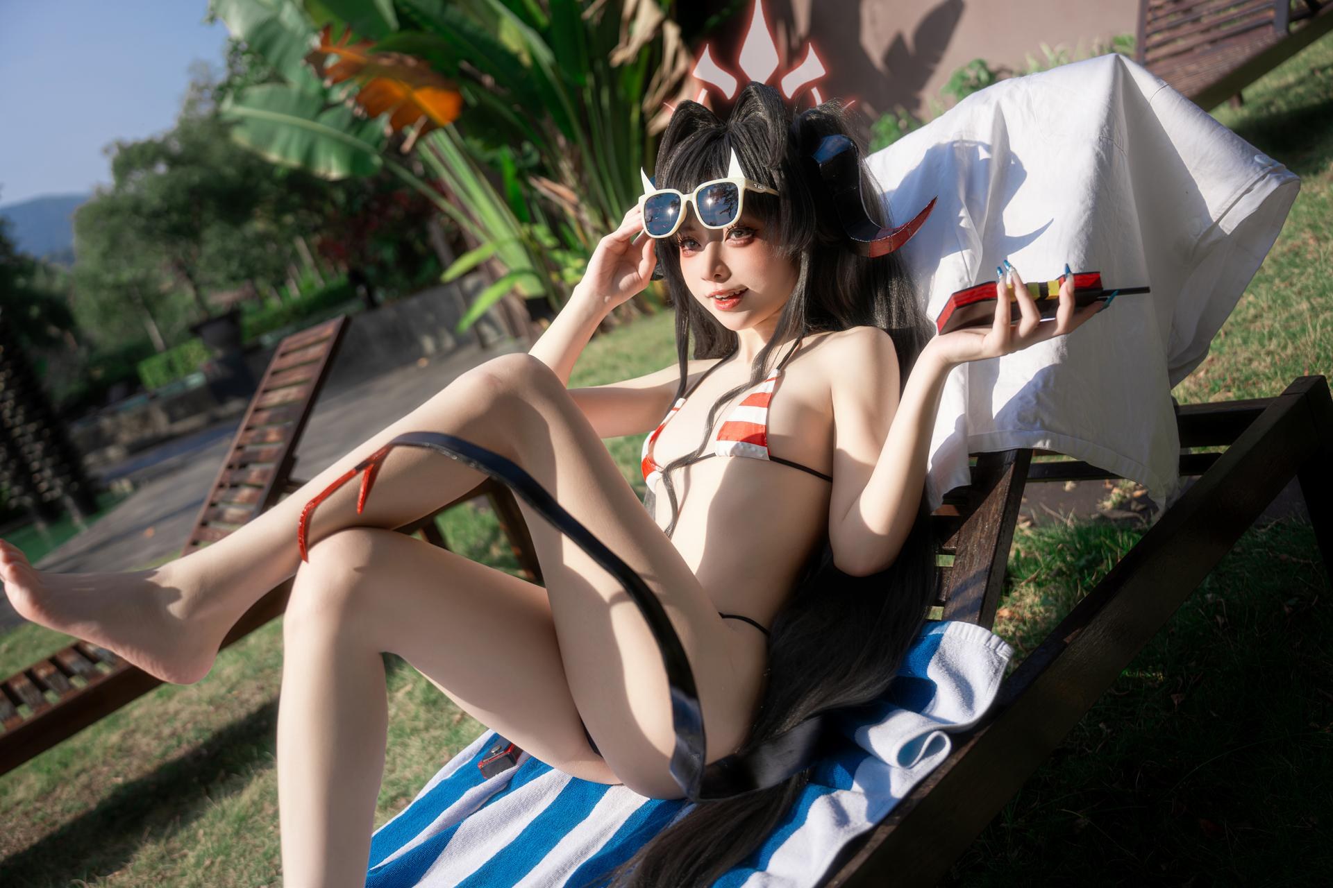 [cosplay] 纸悦Etsu_ko - Blue Archive 鬼怒川霞 ชุดว่ายน้ำ: ชุดว่ายน้ำริมสระ เสื้อคลุมสีขาว 44P