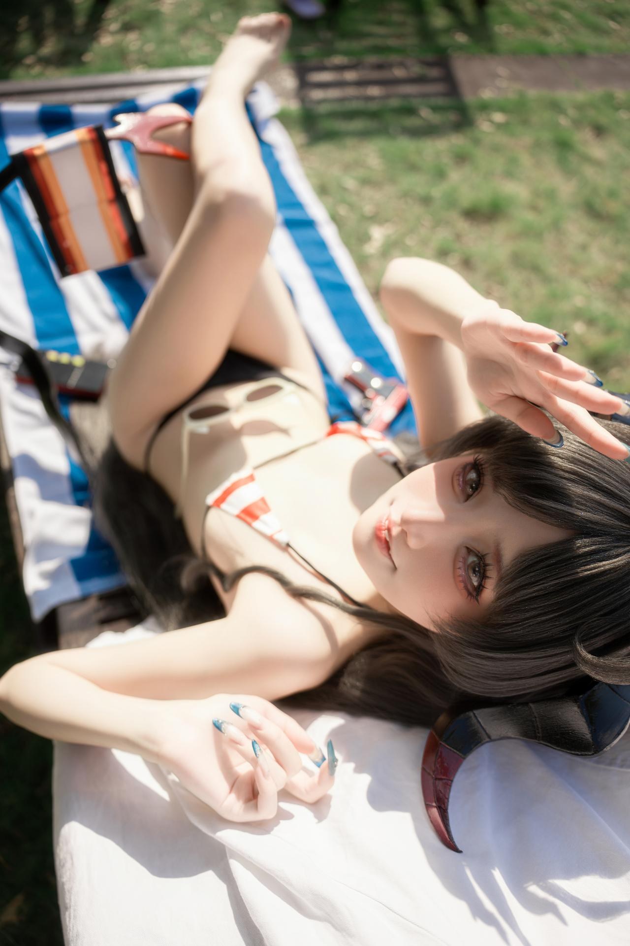 [cosplay] 纸悦Etsu_ko - Blue Archive 鬼怒川霞 ชุดว่ายน้ำ: ชุดว่ายน้ำริมสระ เสื้อคลุมสีขาว 44P