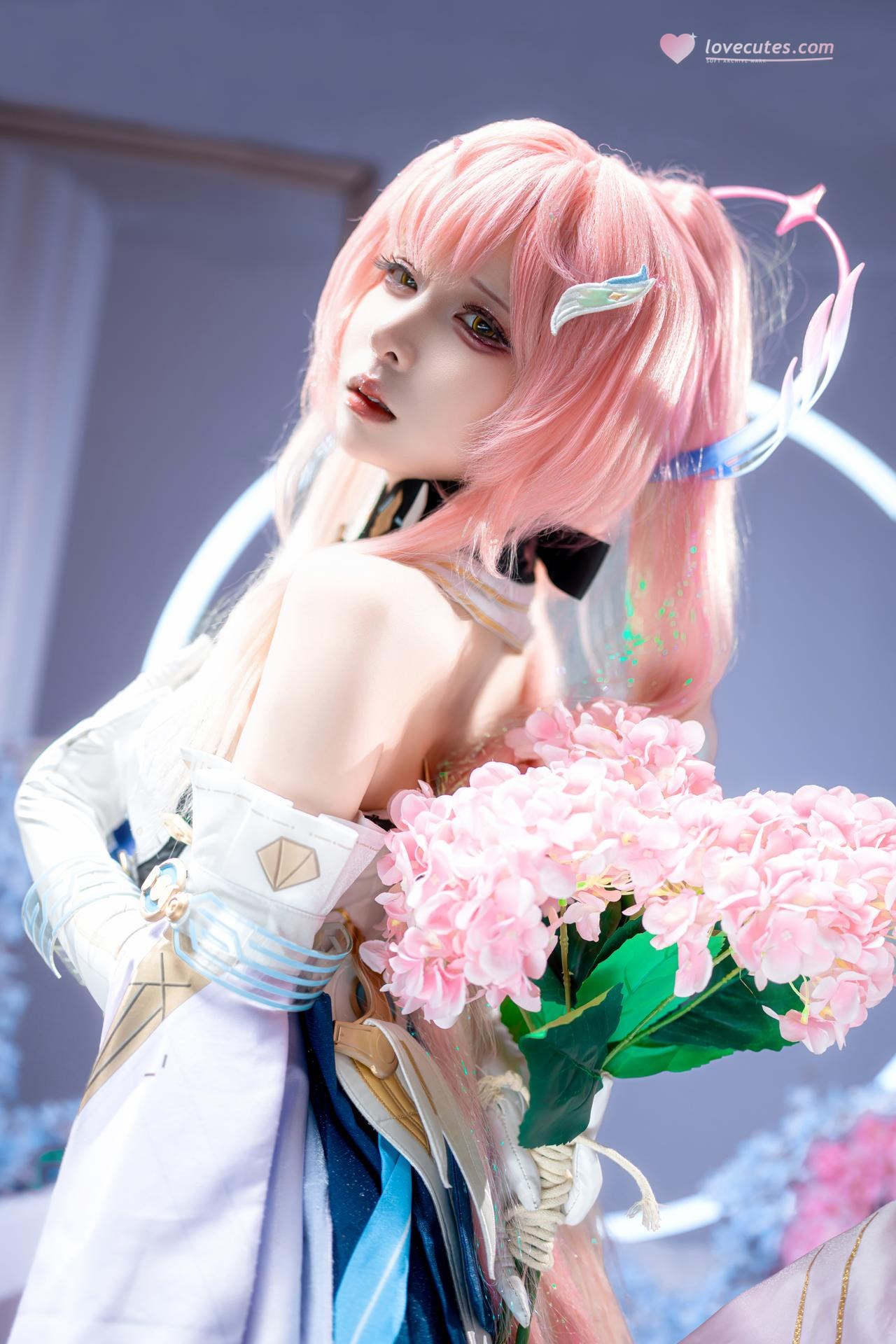 [cosplay] 纸悦Etsu_ko - 鳴潮 愛弥斯：ピンク髪の礼装 白ストッキングの夢幻的な背景 25P