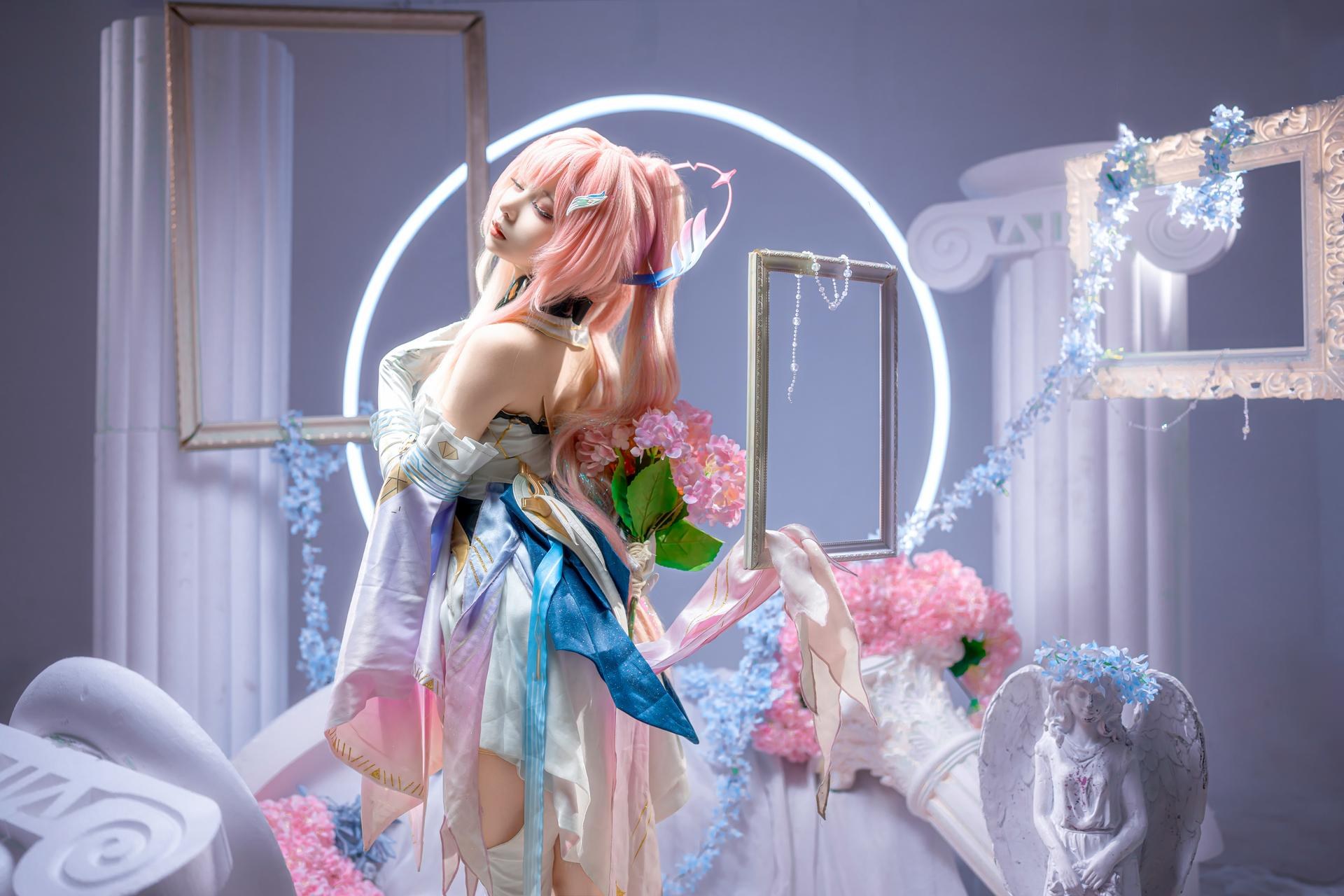[cosplay] 纸悦Etsu_ko - 鳴潮 愛弥斯：ピンク髪の礼装 白ストッキングの夢幻的な背景 25P