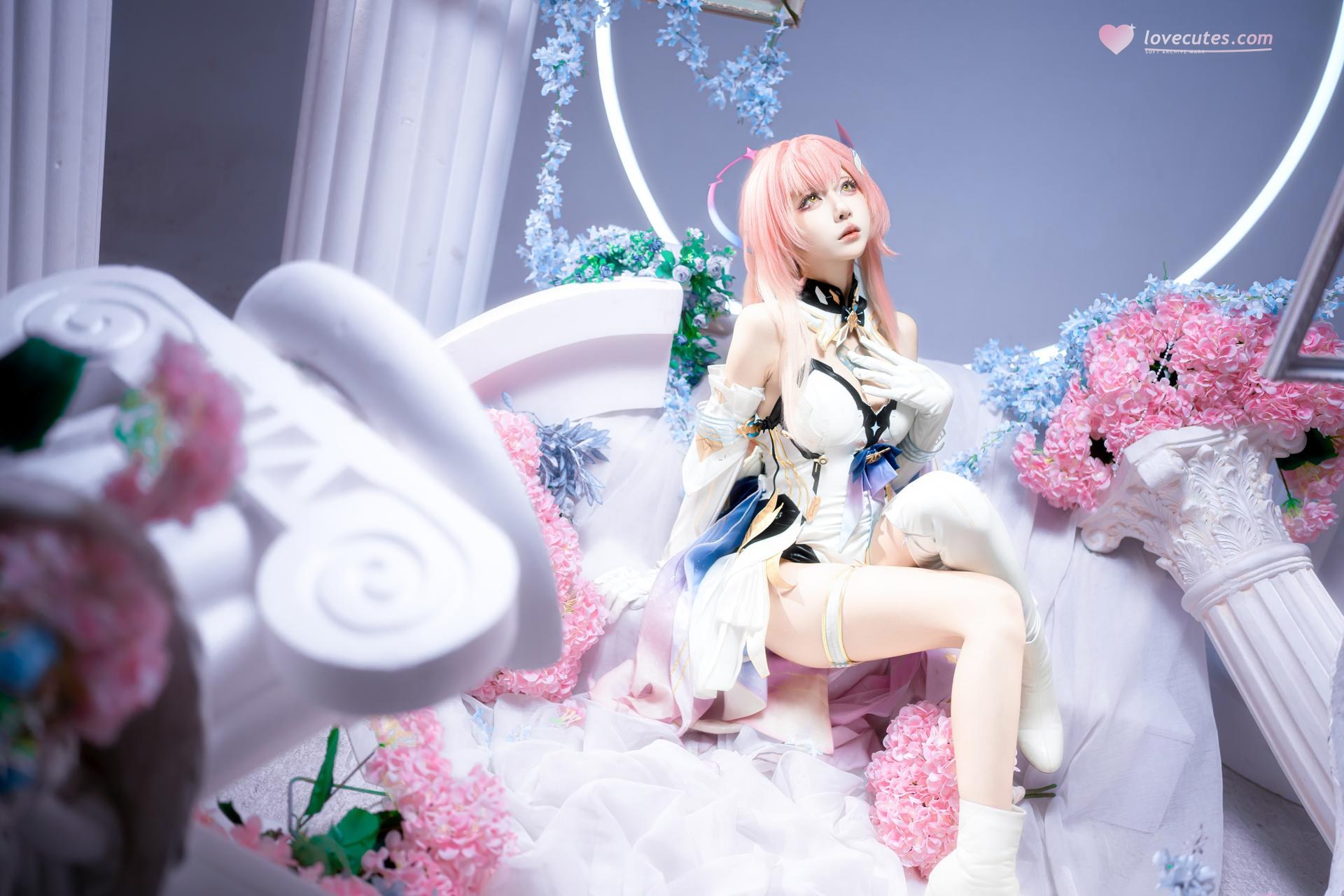 [cosplay] 纸悦Etsu_ko - 鳴潮 愛弥斯：ピンク髪の礼装 白ストッキングの夢幻的な背景 25P