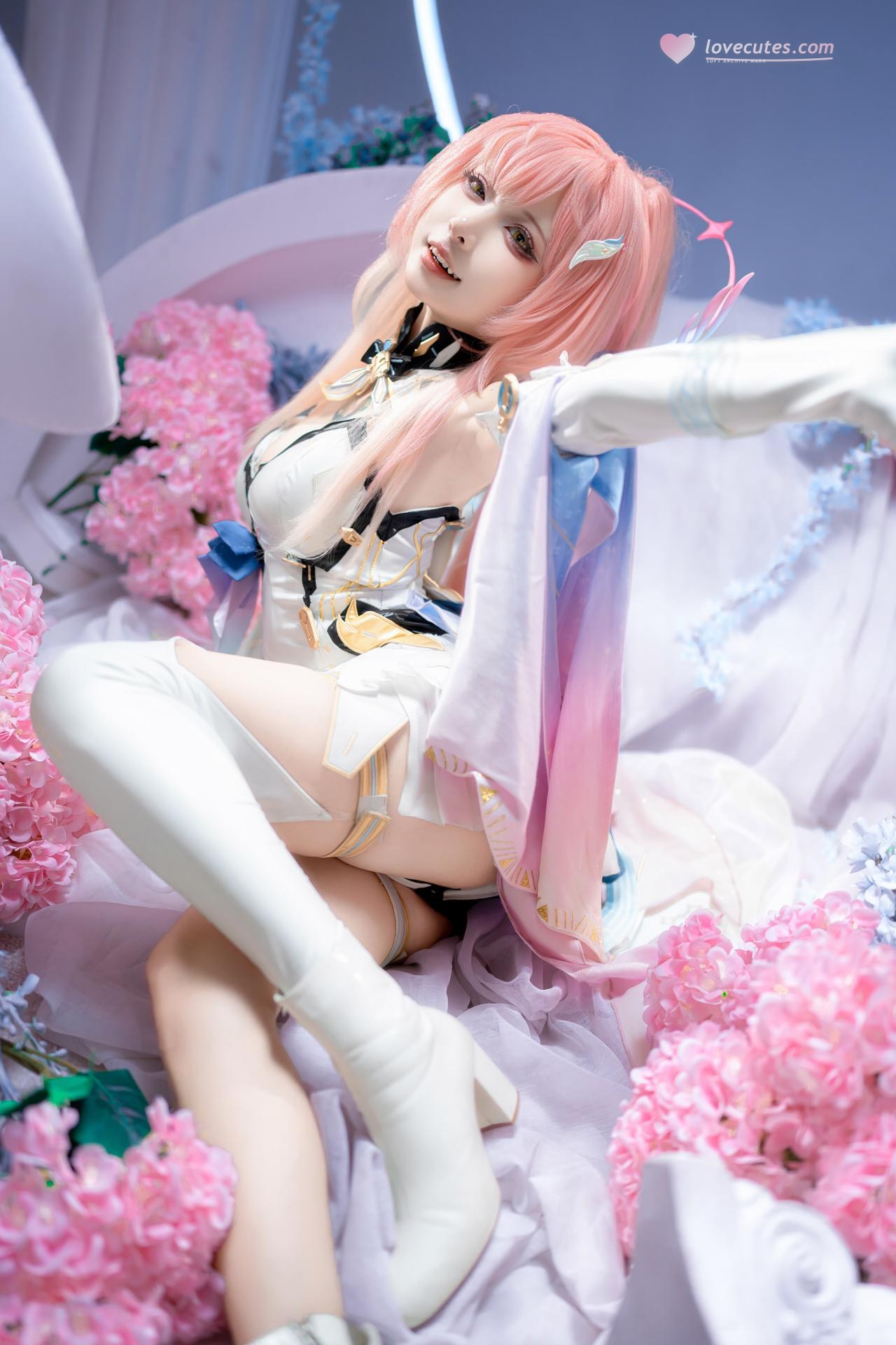 [cosplay] 纸悦Etsu_ko - 鳴潮 愛弥斯：ピンク髪の礼装 白ストッキングの夢幻的な背景 25P