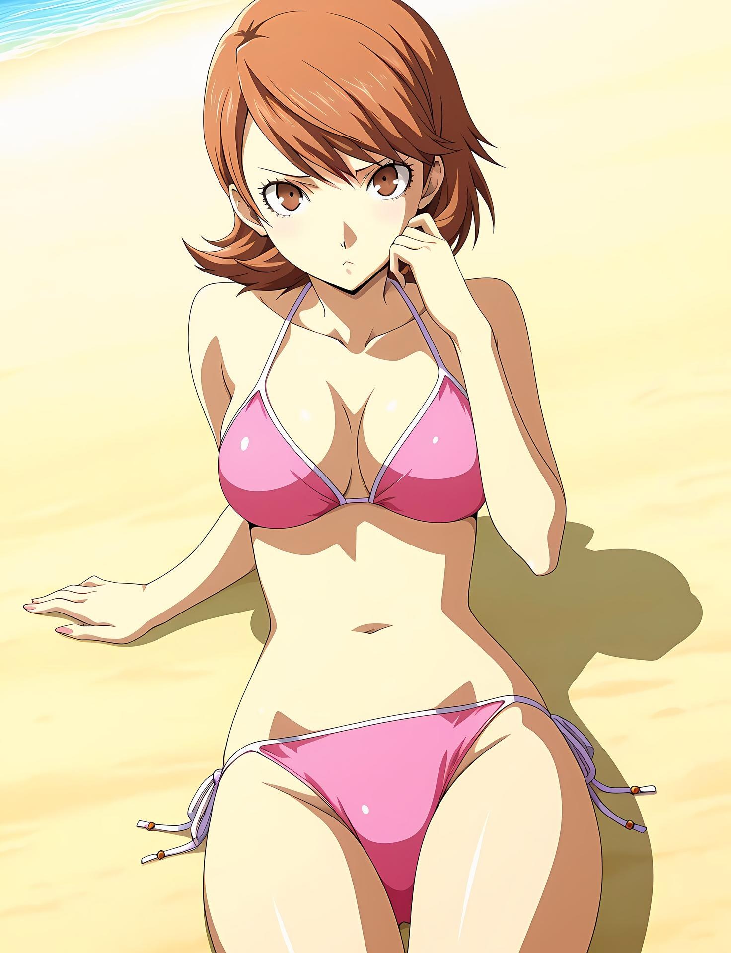 AI Generated Anime Girl - 女神异闻录3 岳羽由加莉：ชุดนักเรียนชุดชั้นในลูกไม้ ชายหาด และ露穴 85P