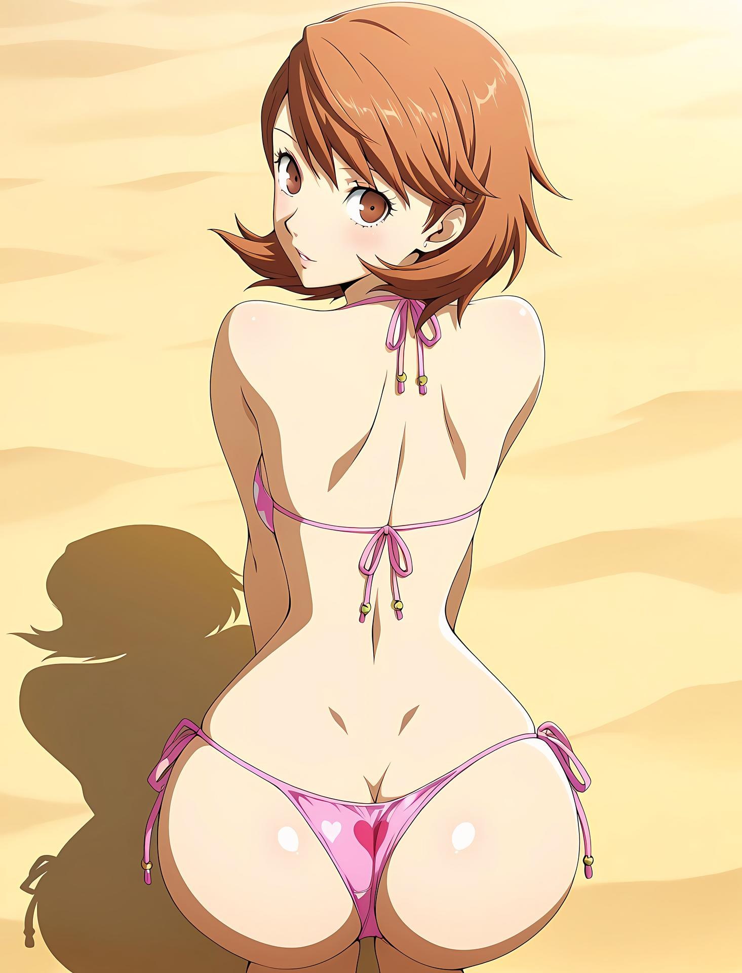 AI Generated Anime Girl - 女神异闻录3 岳羽由加莉：蕾丝内衣学生装沙滩露穴 85P