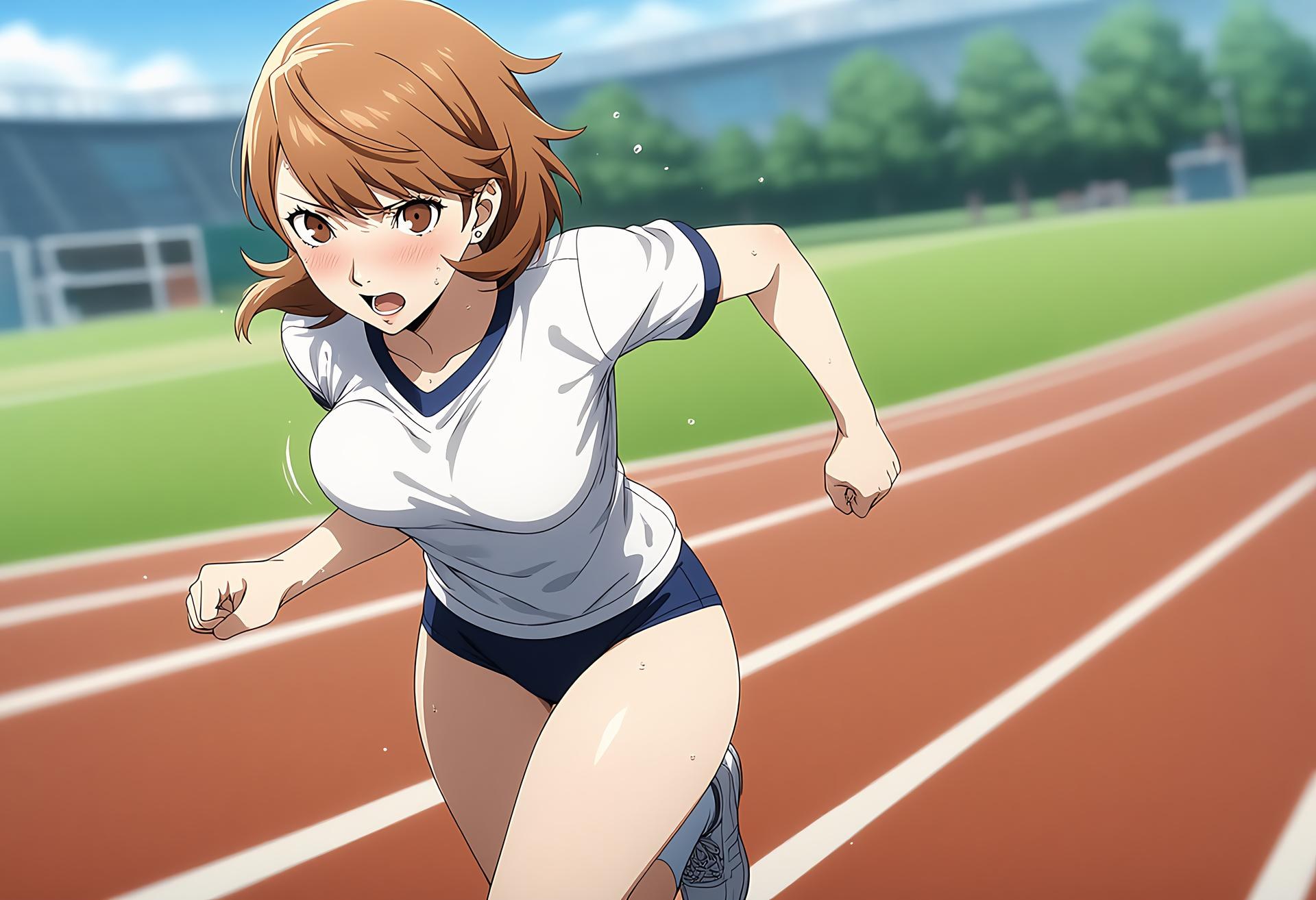AI Generated Anime Girl - 女神异闻录3 岳羽由加莉：蕾丝内衣学生装沙滩露穴 85P