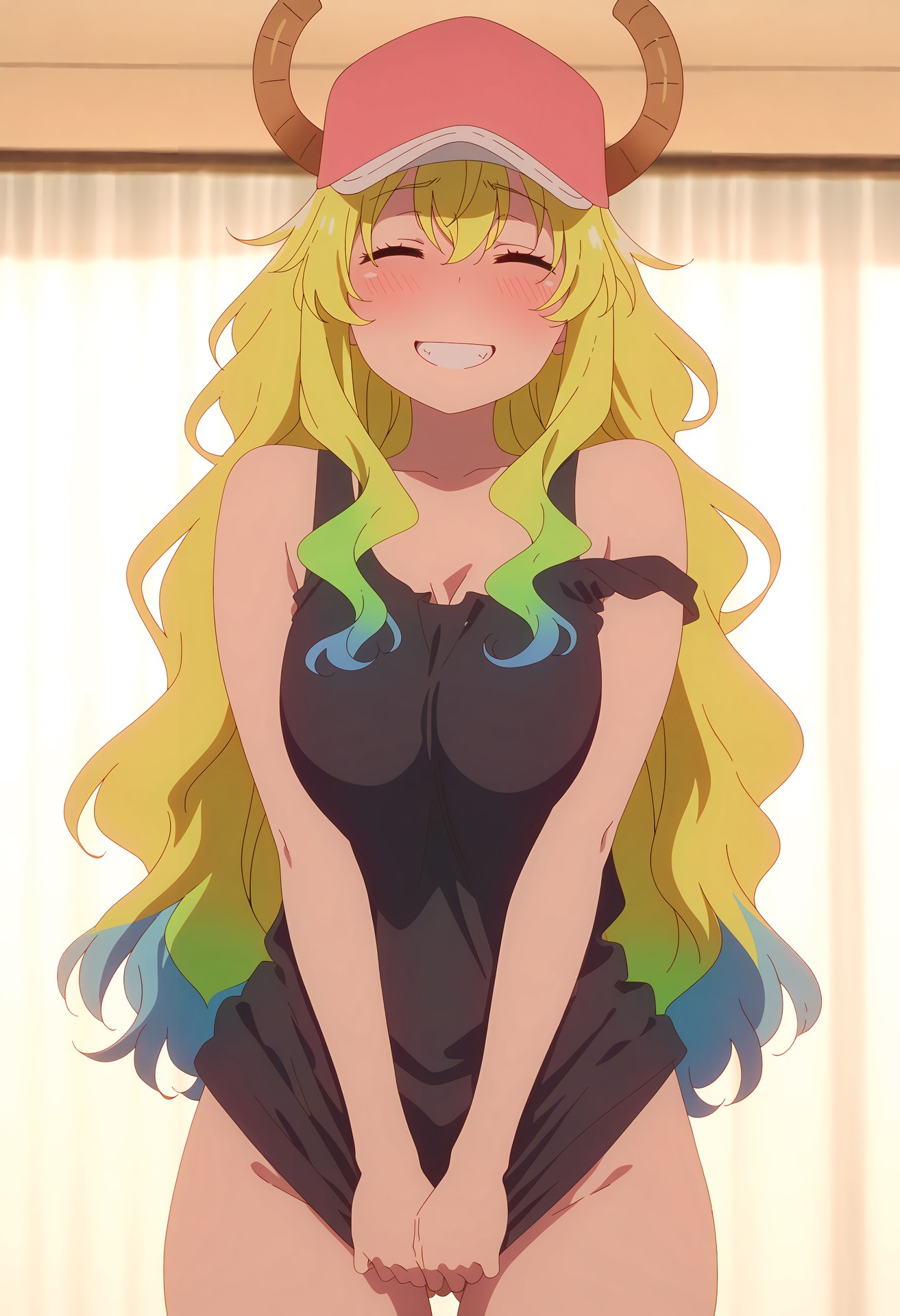 AI Generated Anime Girl - Miss Kobayashi's Dragon Maid Lucoa: Black Stockings Tight Outfit Private Nude Exposure 50P