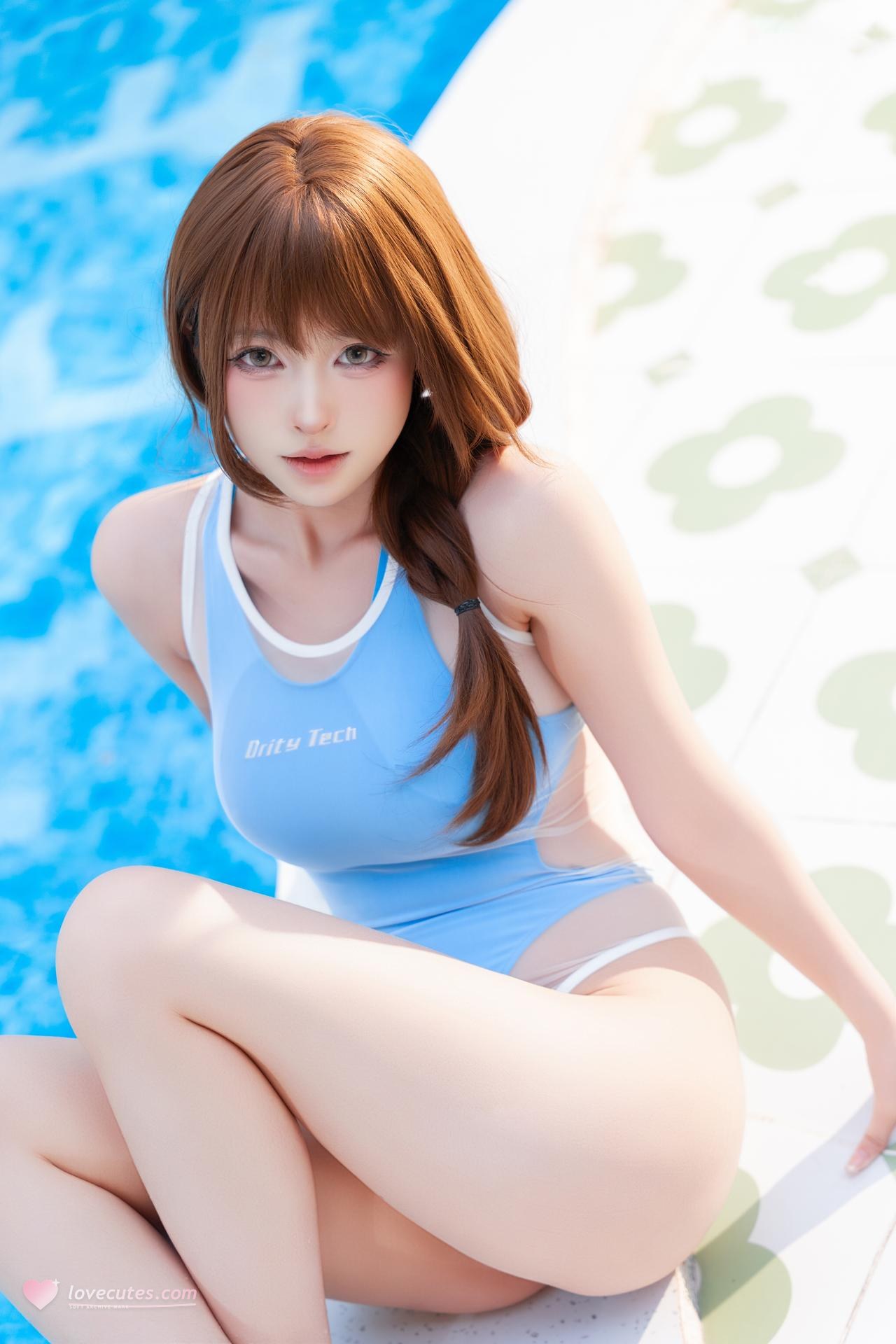 [写真] 清水由乃 - มินต์ซันไชน์: ชุดว่ายน้ำสีขาวริมสระ แสงแดดสดใส ขาสวย 71P