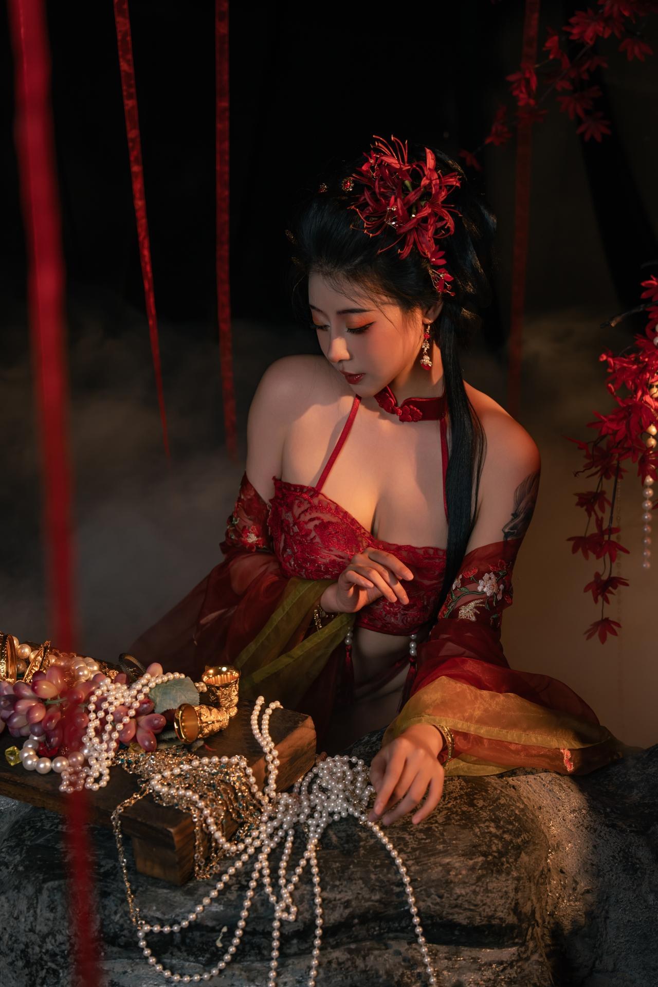 [私房] 奈汐醬nice - 流丹：紅繩古風內衣 花影布景大尺度 85P