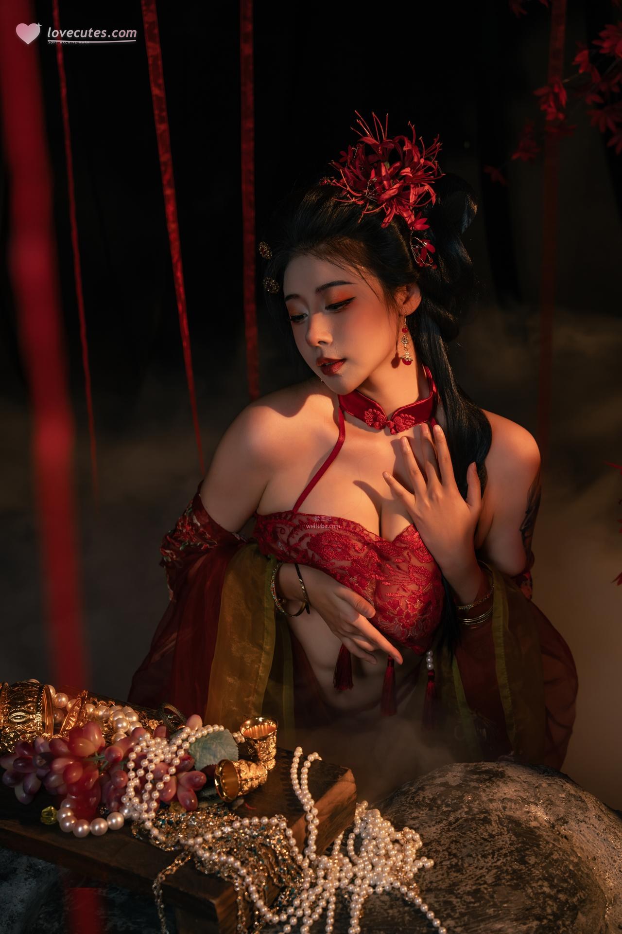 [私房] 奈汐醬nice - 流丹：紅繩古風內衣 花影布景大尺度 85P