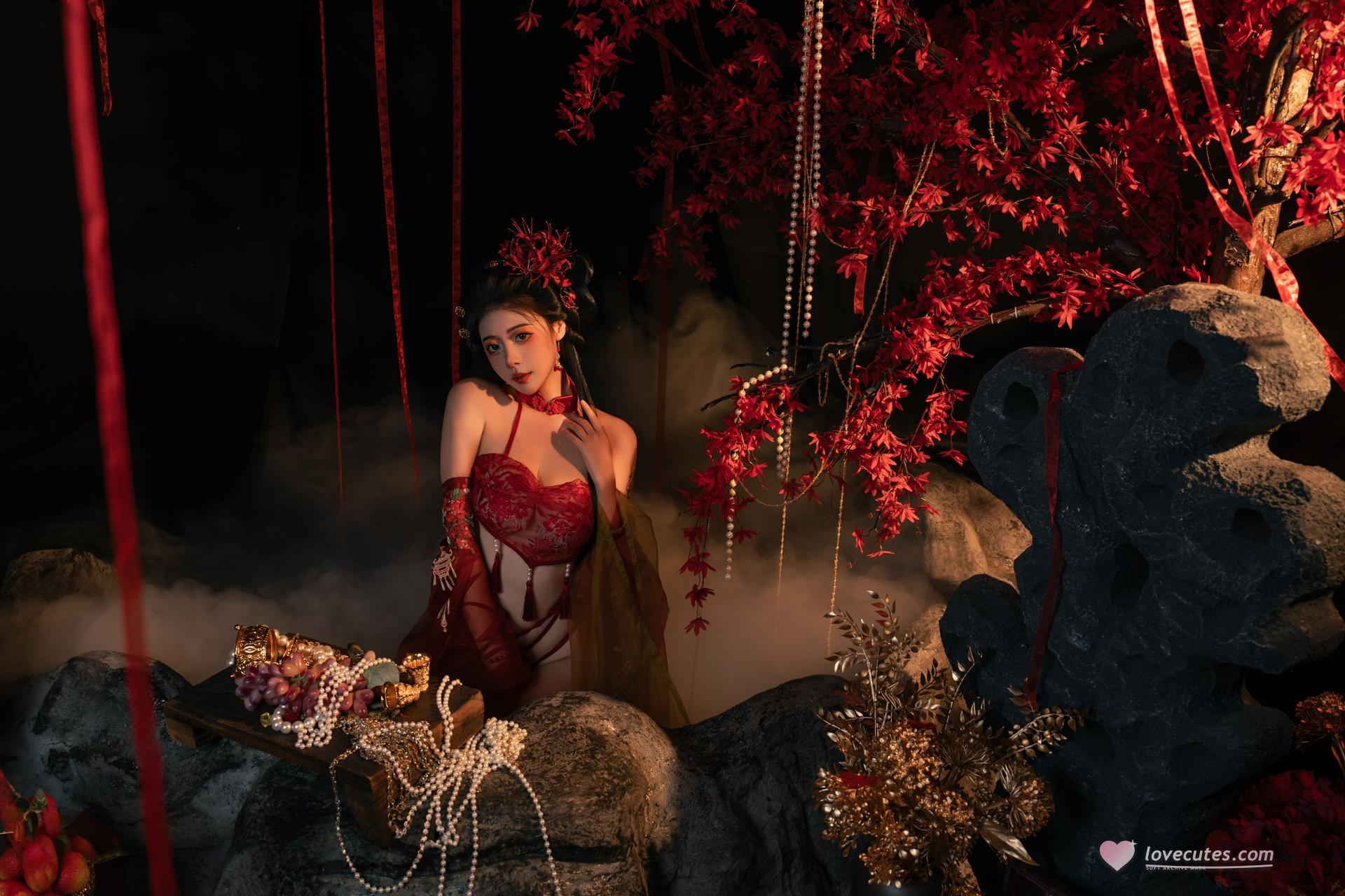 [私房] 奈汐醬nice - 流丹：紅繩古風內衣 花影布景大尺度 85P
