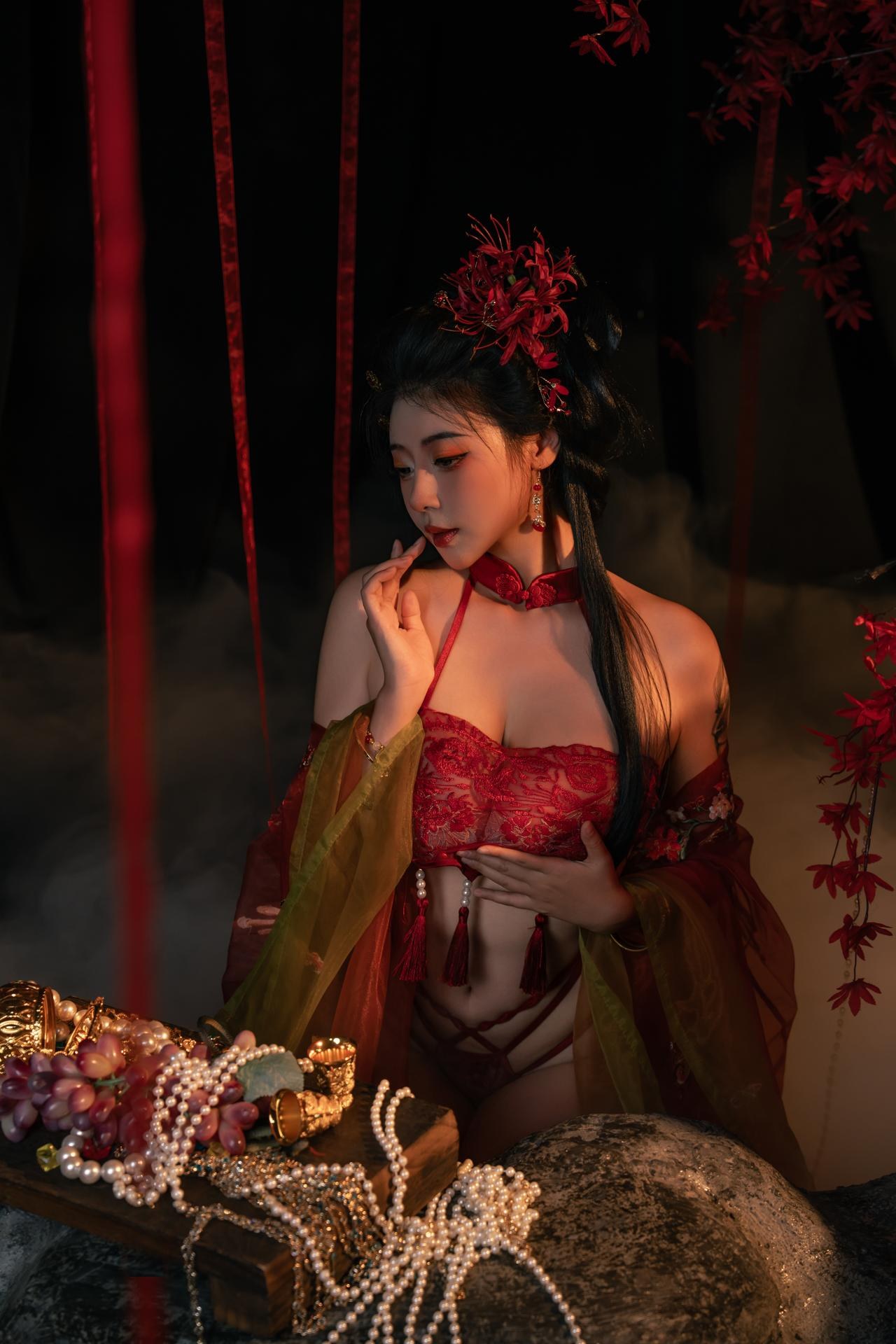 [私房] 奈汐醬nice - 流丹：紅繩古風內衣 花影布景大尺度 85P