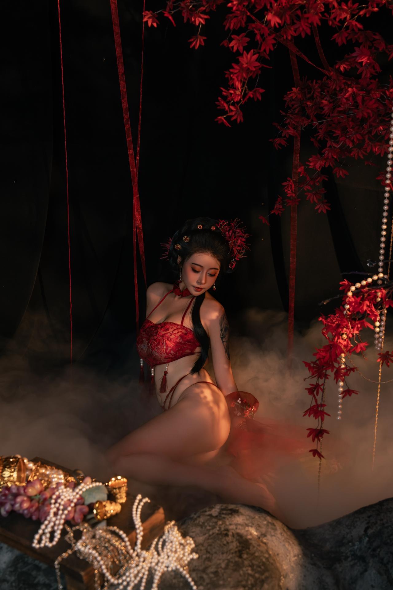 [私房] 奈汐醬nice - 流丹：紅繩古風內衣 花影布景大尺度 85P