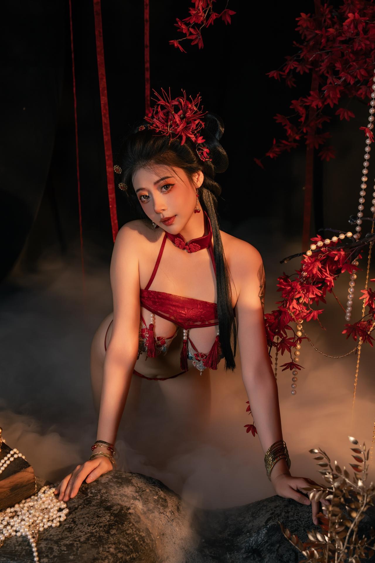 [私房] 奈汐酱nice - 流丹：红绳古风内衣 花影布景大尺度 85P