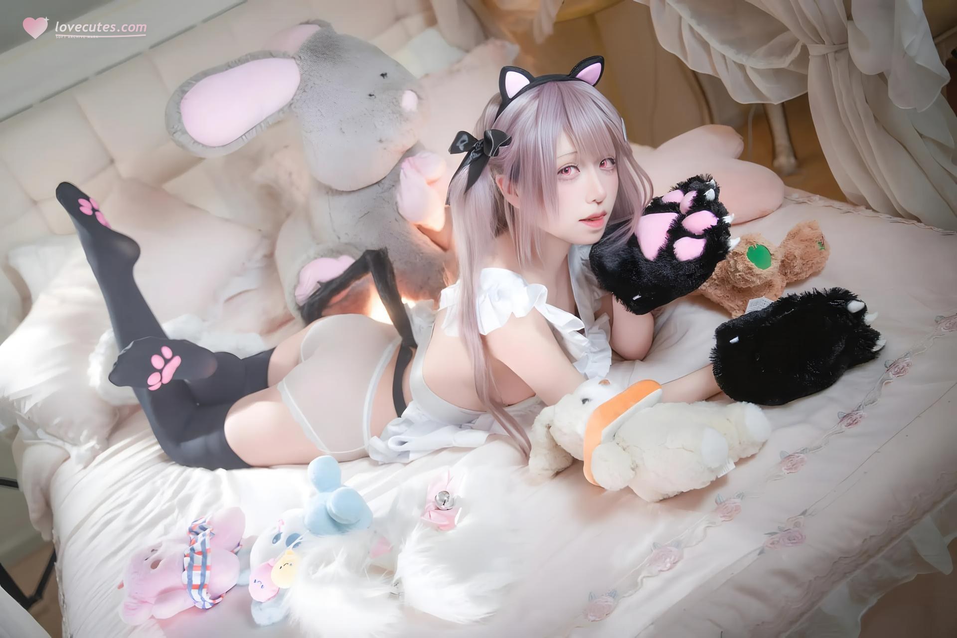 [cosplay] 双木扶苏 - 碧蓝航线 水星纪念：ชุดว่ายน้ำสไตล์ญี่ปุ่นสีแดงขาว ผมขาว หน้าอกสวย สมจริง 31P