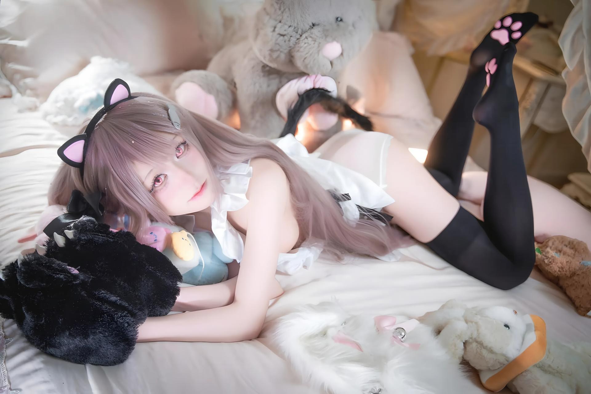 [cosplay] 双木扶苏 - 碧蓝航线 水星纪念：ชุดว่ายน้ำสไตล์ญี่ปุ่นสีแดงขาว ผมขาว หน้าอกสวย สมจริง 31P