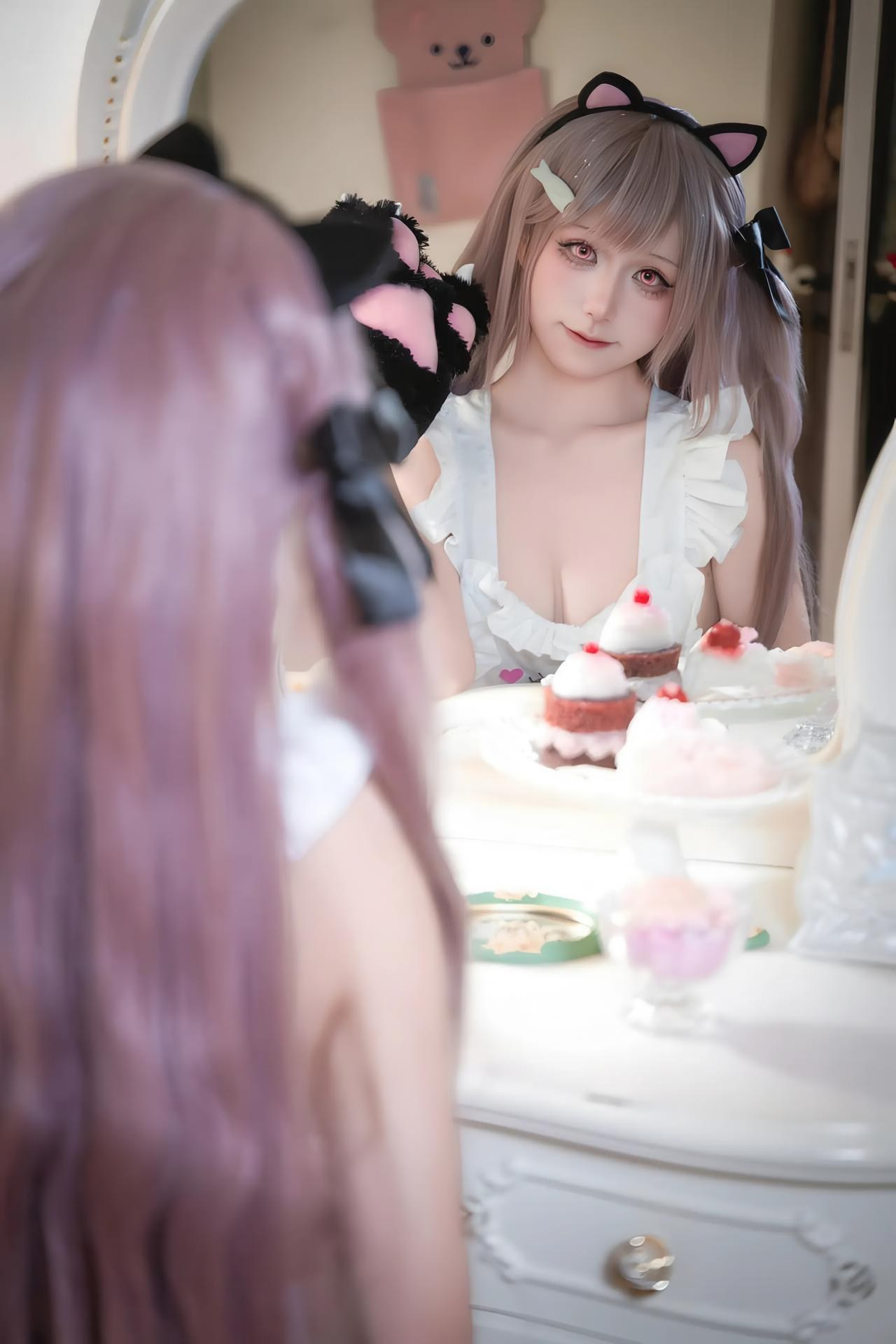 [cosplay] 双木扶苏 - Azur Lane Tưởng niệm Mercury: đồ bơi phong cách hòa phục đỏ trắng, tóc trắng, ngực đầy tái hiện 31P