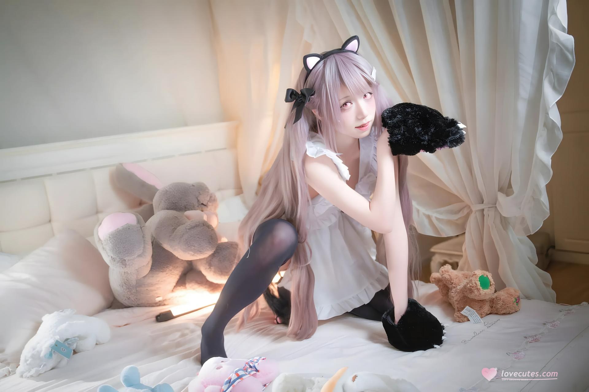 [cosplay] 双木扶苏 - Azur Lane Tưởng niệm Mercury: đồ bơi phong cách hòa phục đỏ trắng, tóc trắng, ngực đầy tái hiện 31P
