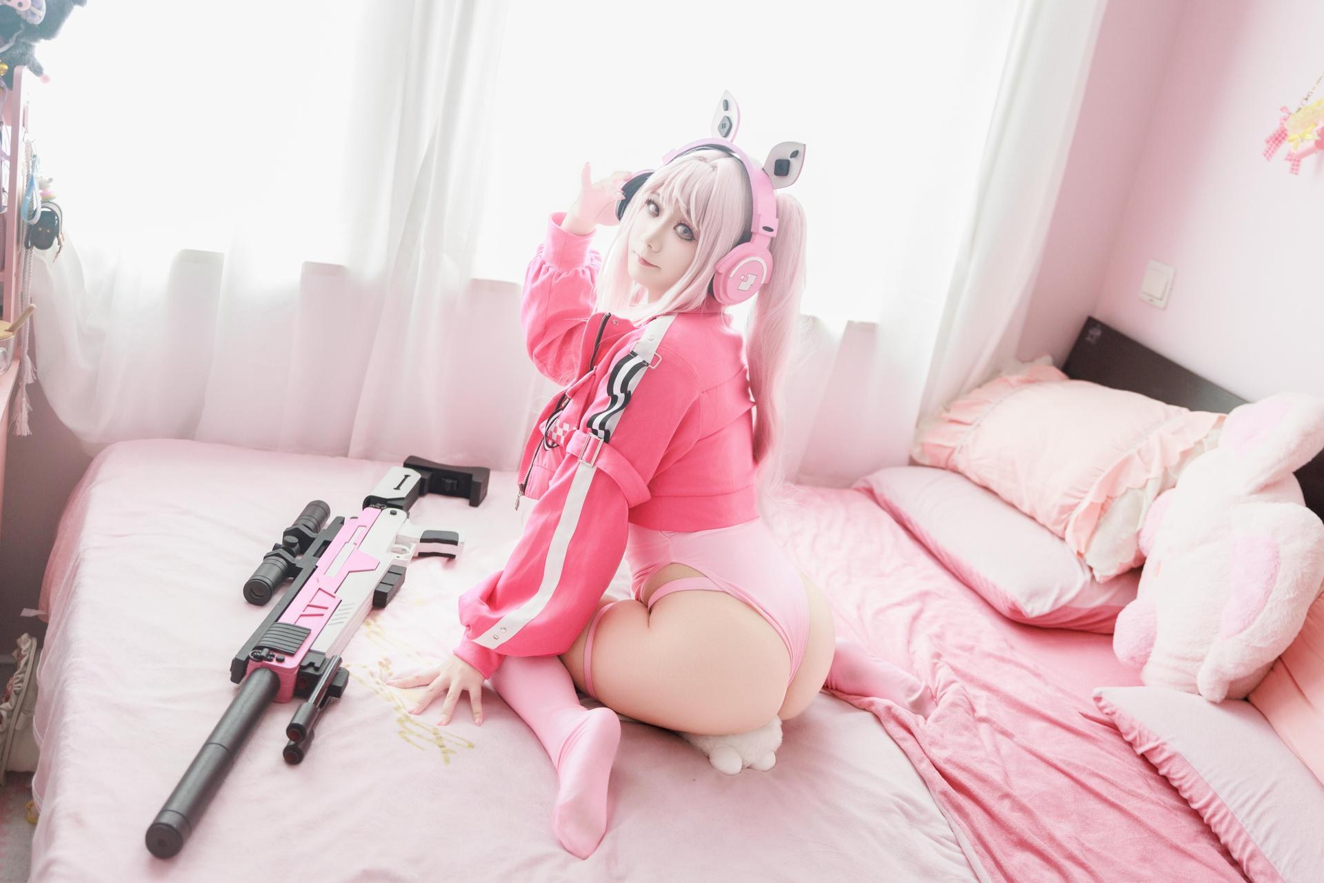 [cosplay] 阿雪雪 - 앨리스 수영복: 분홍 토끼귀 수영복 긴 창 수영장 미다리 94P1V
