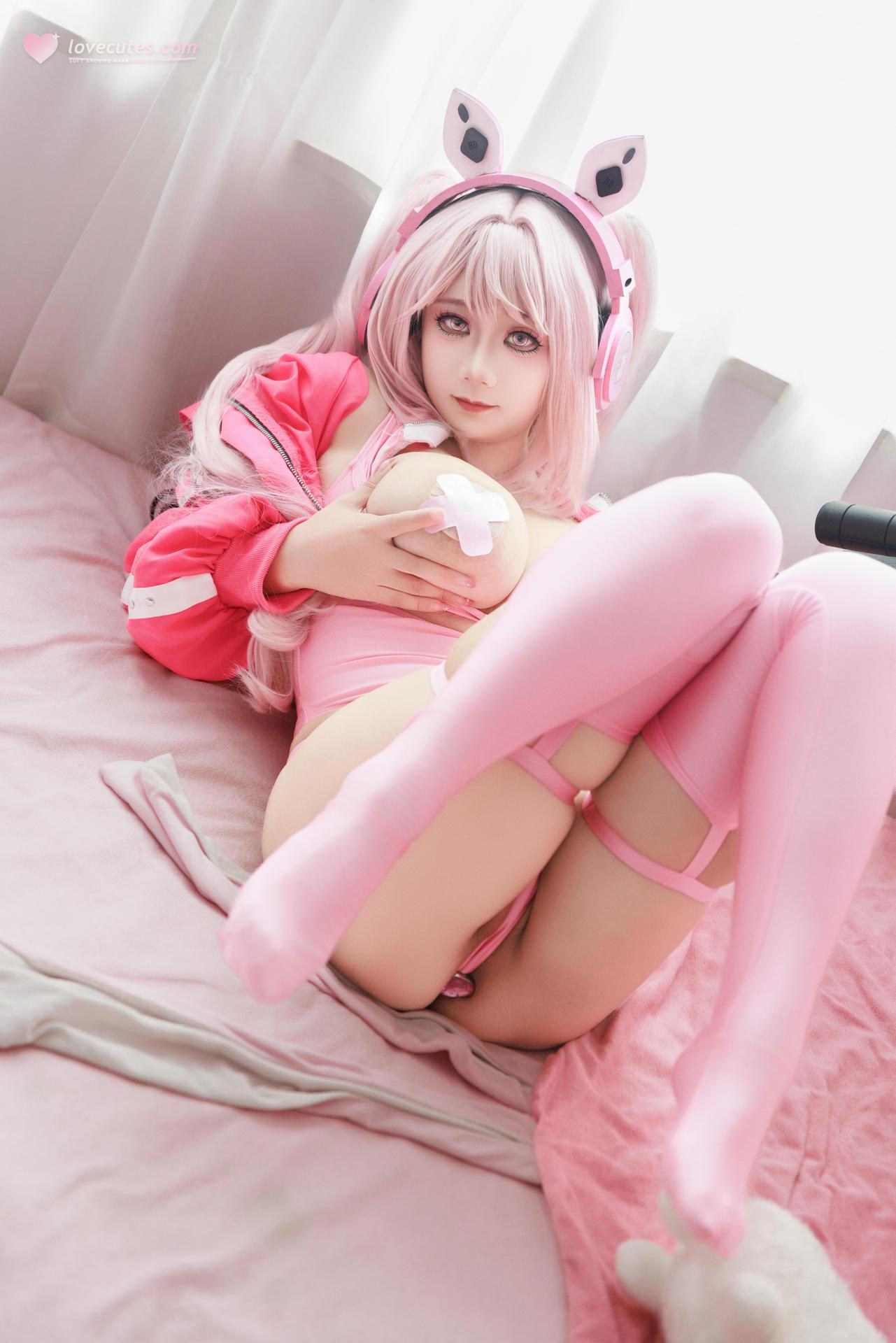 [cosplay] 阿雪雪 - 앨리스 수영복: 분홍 토끼귀 수영복 긴 창 수영장 미다리 94P1V